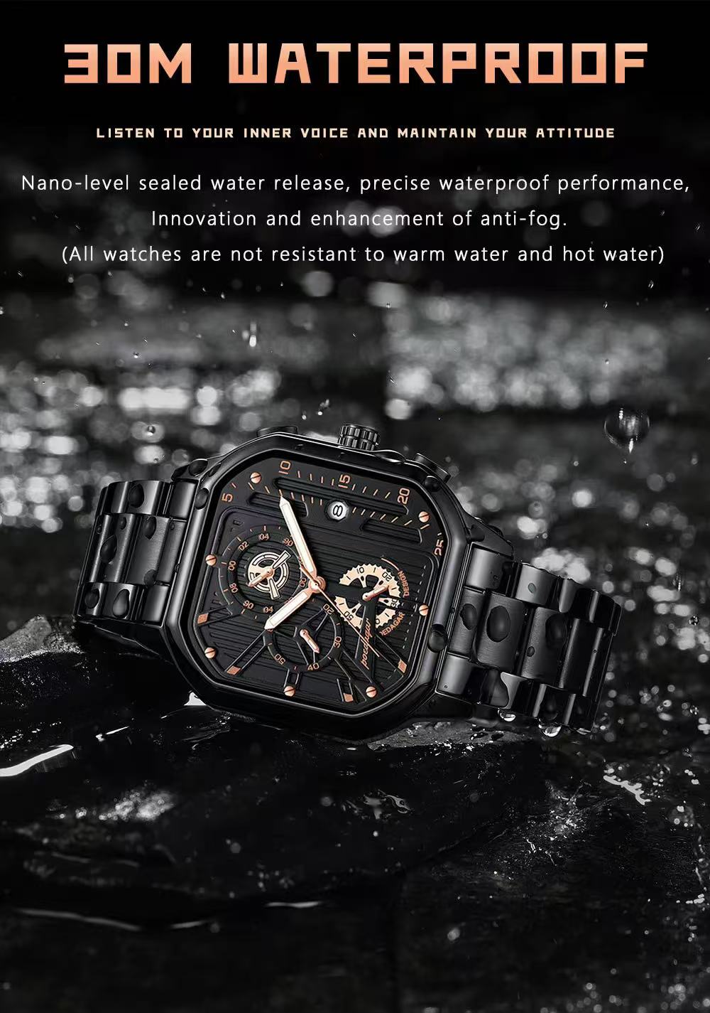 Top Poedagar Watches for Men 628 Quartz Man Wristwatch Waterproof Not-Chronograph Leather Band Fashion Men Dual Time Watch