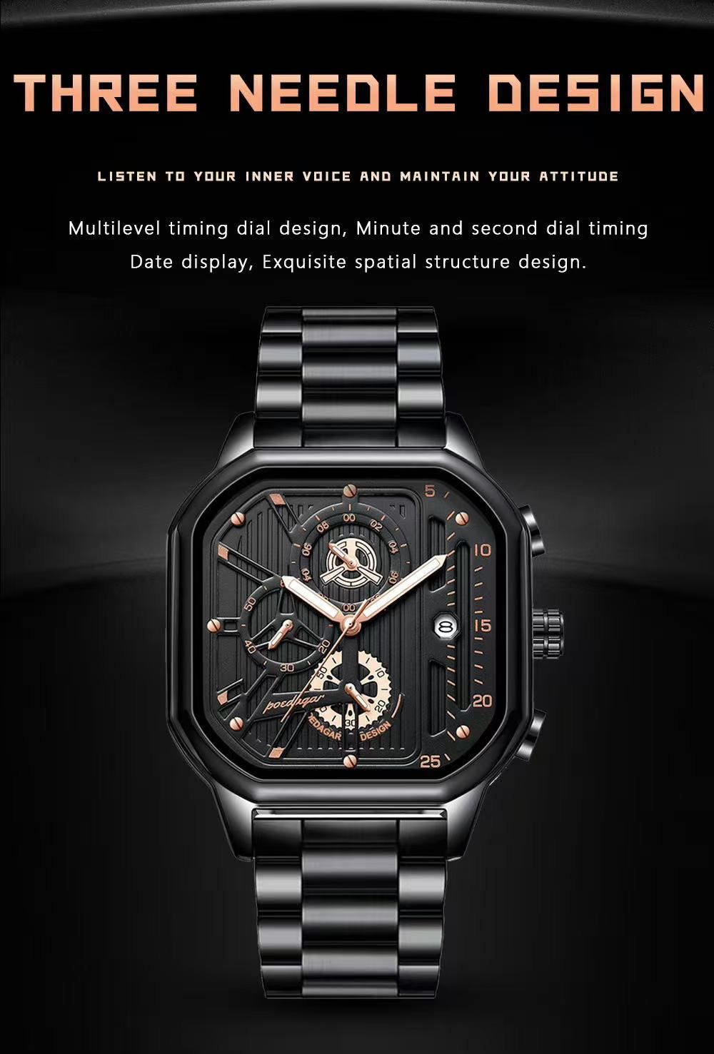 Top Poedagar Watches for Men 628 Quartz Man Wristwatch Waterproof Not-Chronograph Leather Band Fashion Men Dual Time Watch