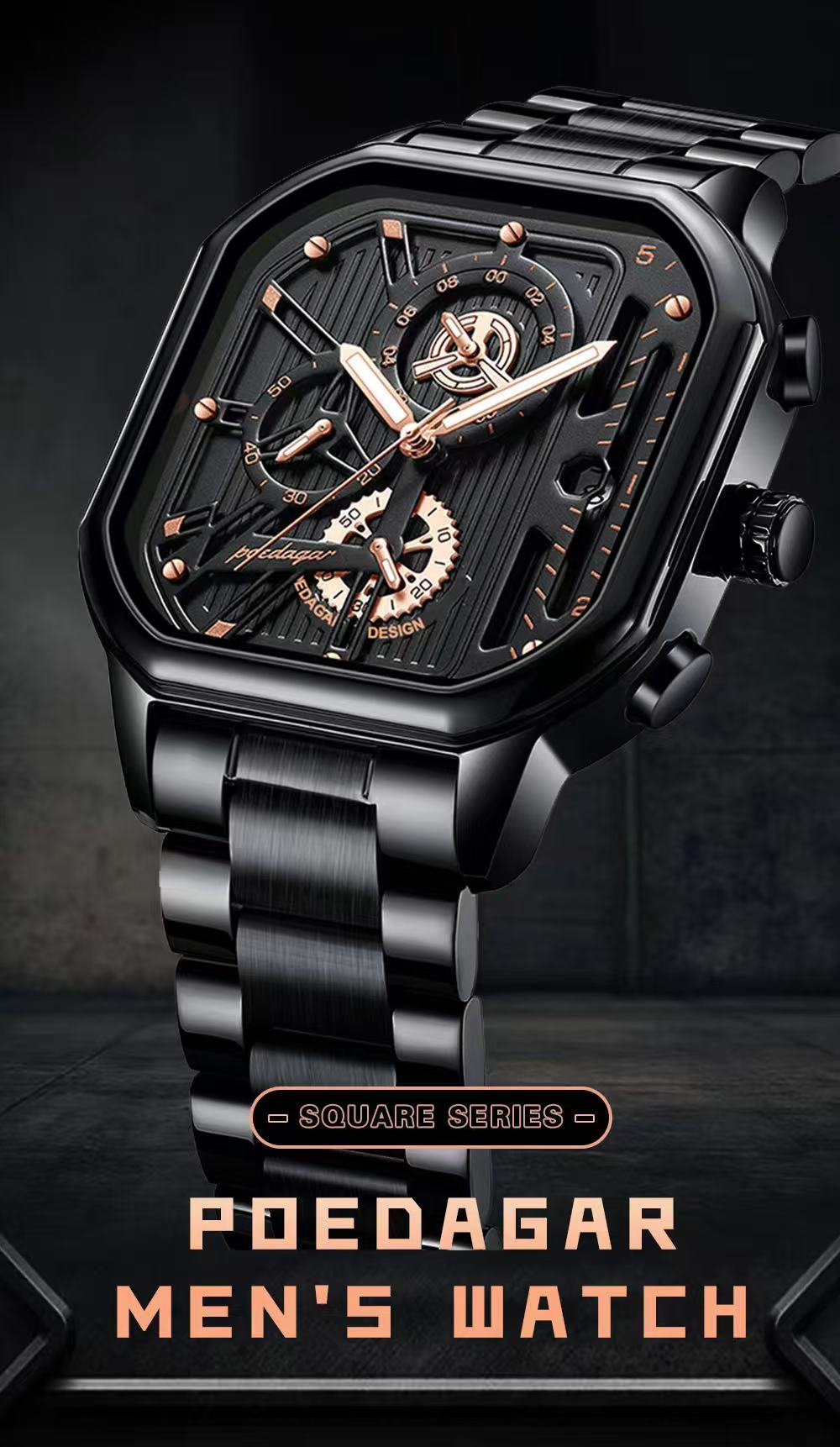 Top Poedagar Watches for Men 628 Quartz Man Wristwatch Waterproof Not-Chronograph Leather Band Fashion Men Dual Time Watch