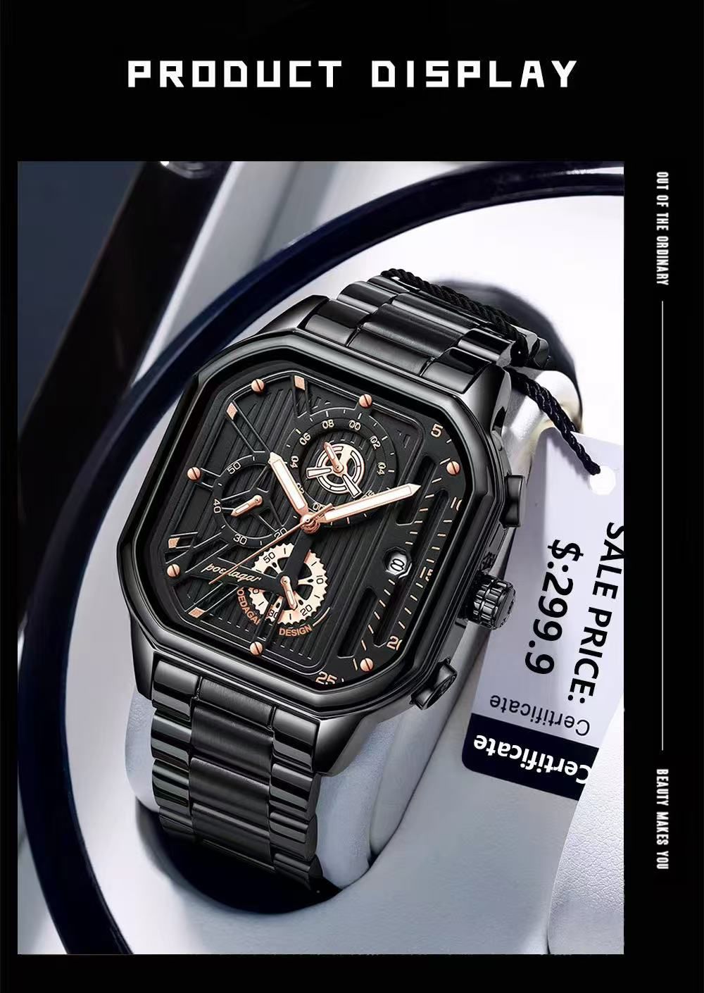 Top Poedagar Watches for Men 628 Quartz Man Wristwatch Waterproof Not-Chronograph Leather Band Fashion Men Dual Time Watch