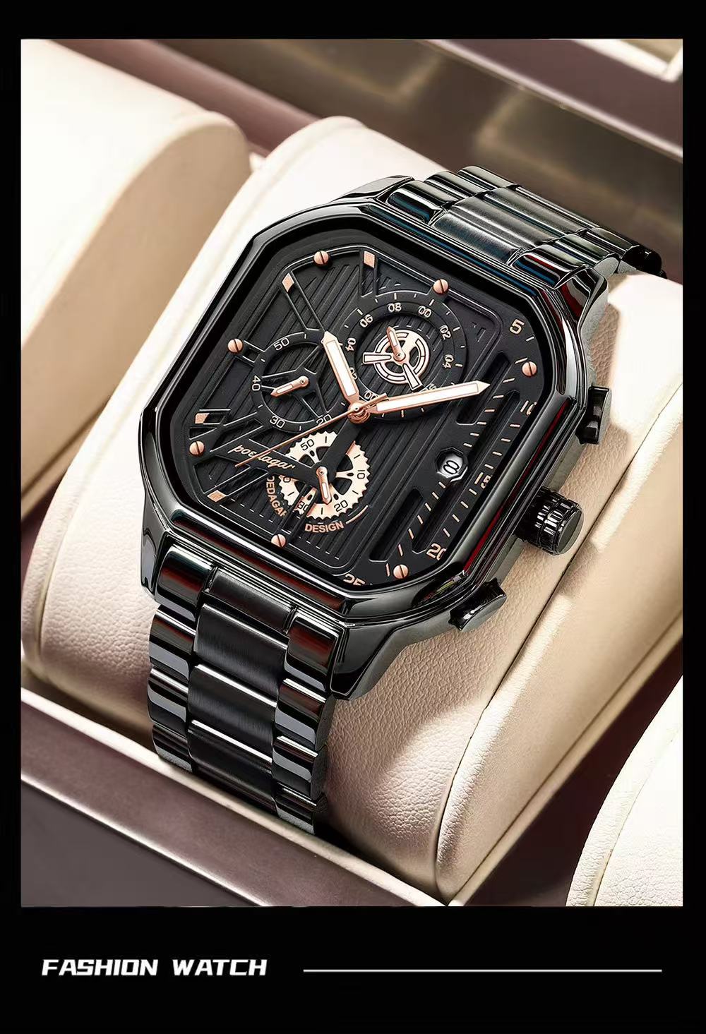 Top Poedagar Watches for Men 628 Quartz Man Wristwatch Waterproof Not-Chronograph Leather Band Fashion Men Dual Time Watch