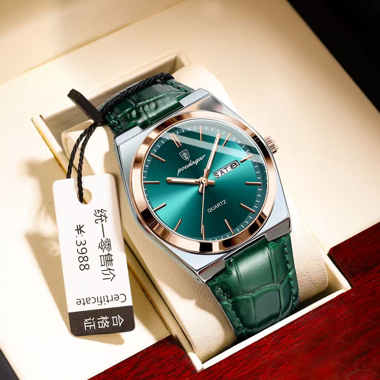 POEDAGAR 930 New Luxury Ultra-thin 40mm Men's Quartz Watches Waterproof Luminous Leather Strap Men Watch