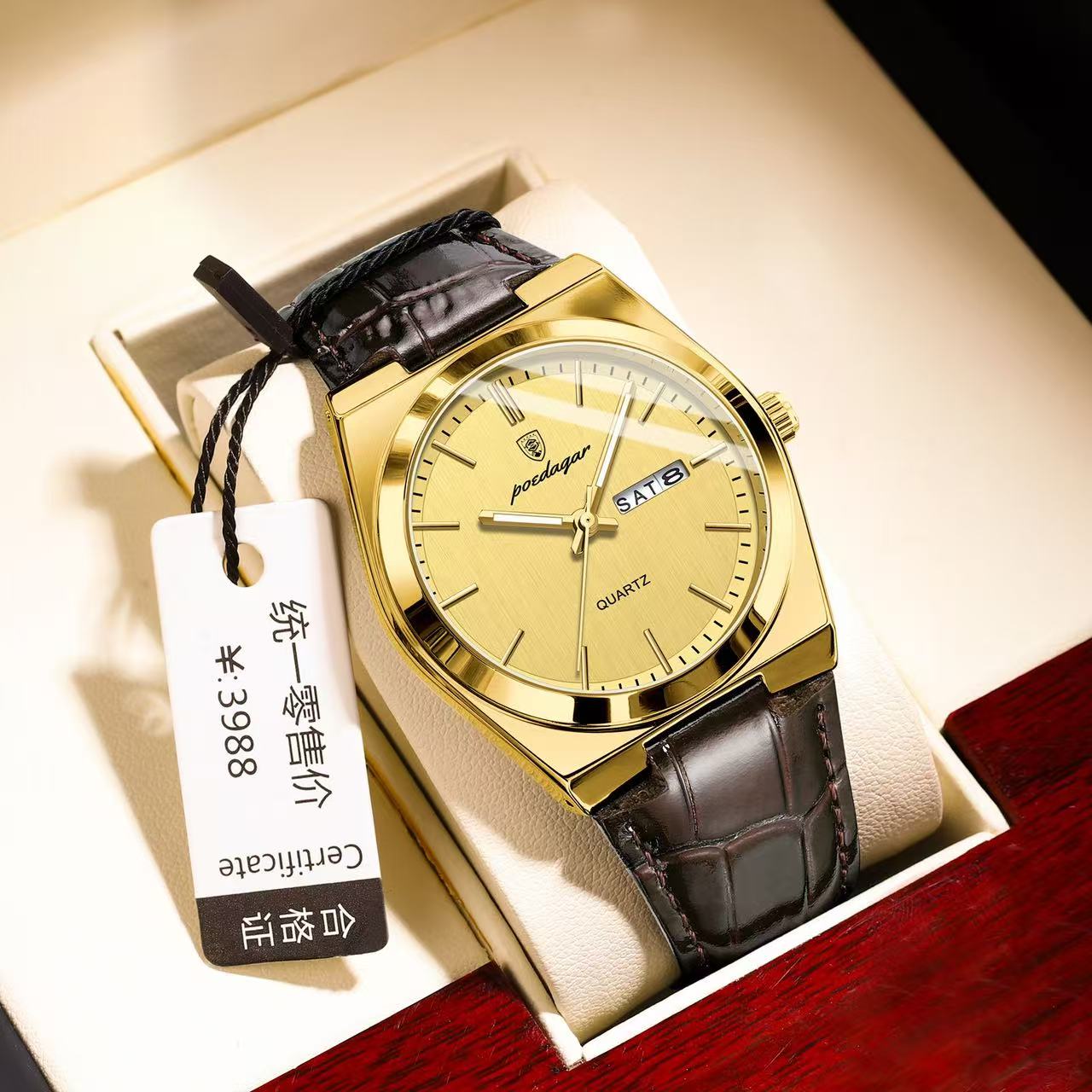 POEDAGAR 930 New Luxury Ultra-thin 40mm Men's Quartz Watches Waterproof Luminous Leather Strap Men Watch