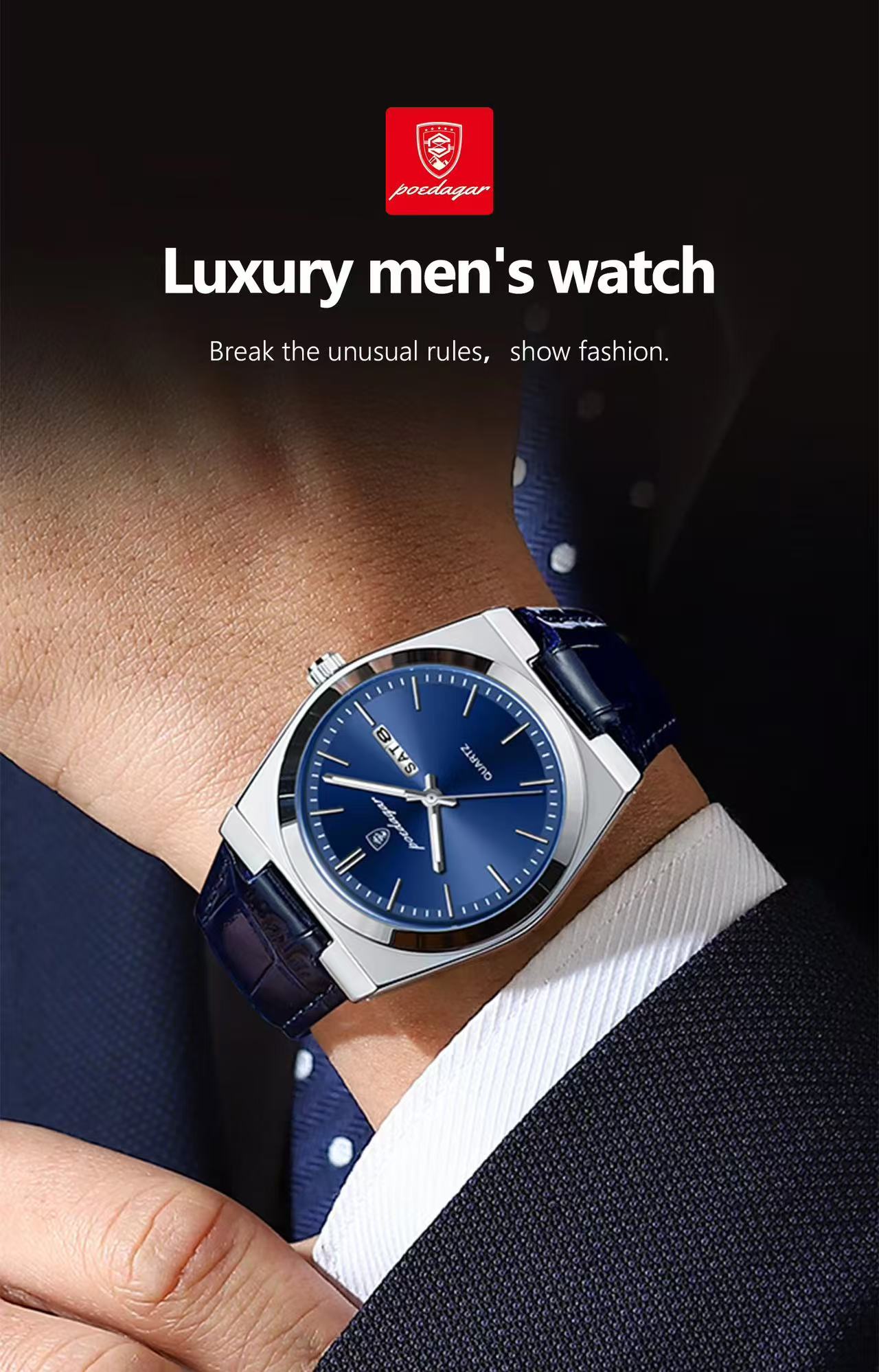 POEDAGAR 930 New Luxury Ultra-thin 40mm Men's Quartz Watches Waterproof Luminous Leather Strap Men Watch