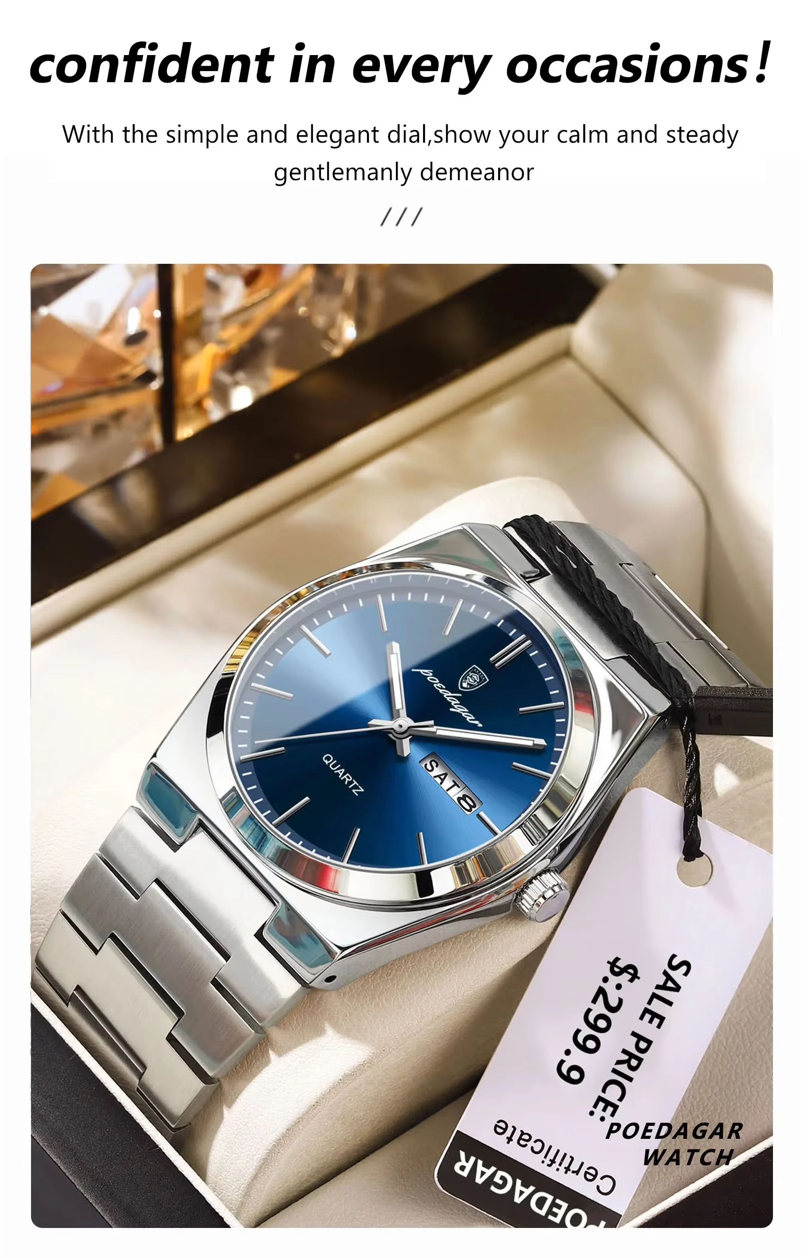 POEDAGAR 930 New Luxury Ultra-thin 40mm Men's Quartz Watches Waterproof Luminous Leather Strap Men Watch