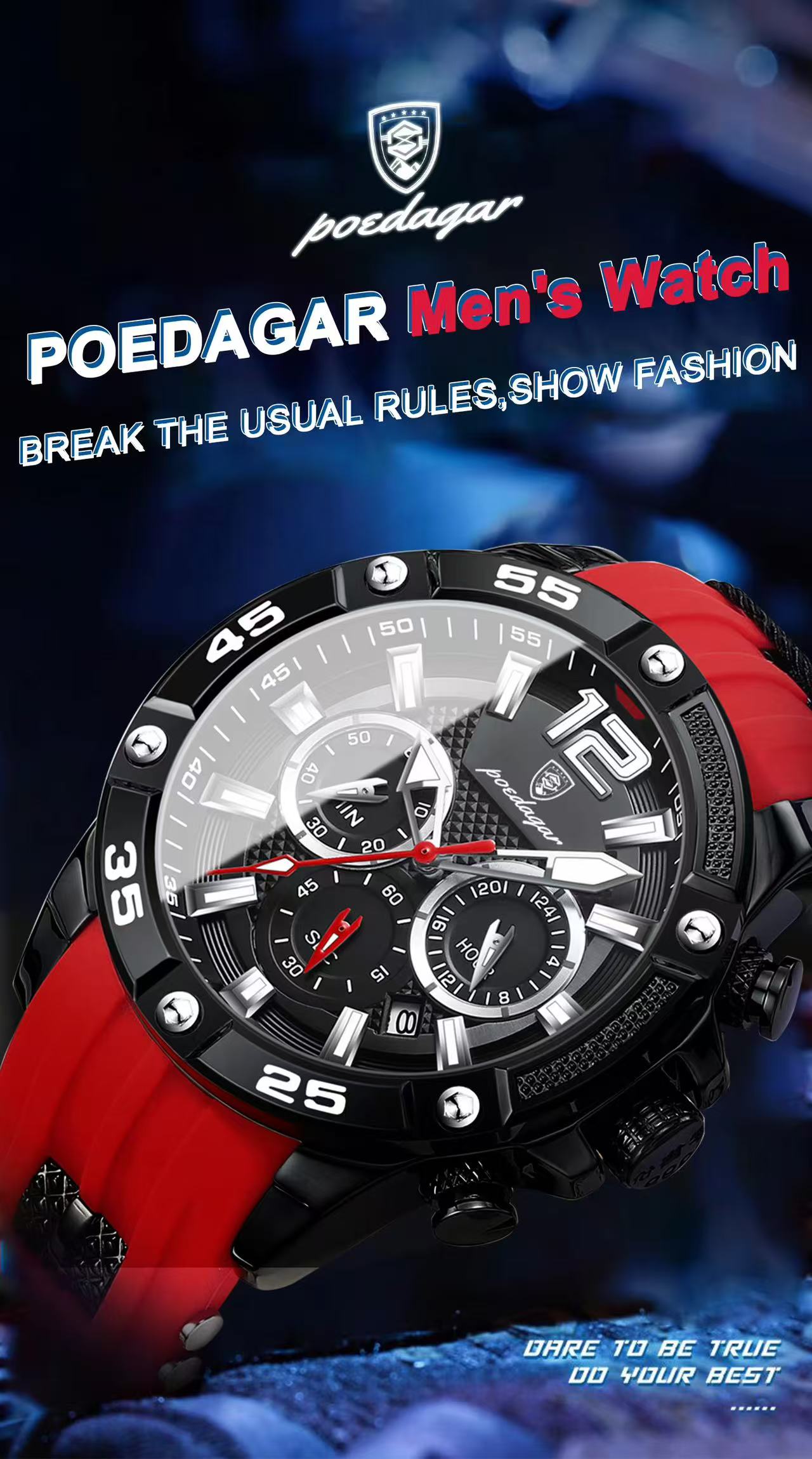 POEDAGAR 912 Men Watch Sport Chronograph Waterproof Luminous Date Luxury Man Wristwatch Reloj Quartz Silicone Watches for Men