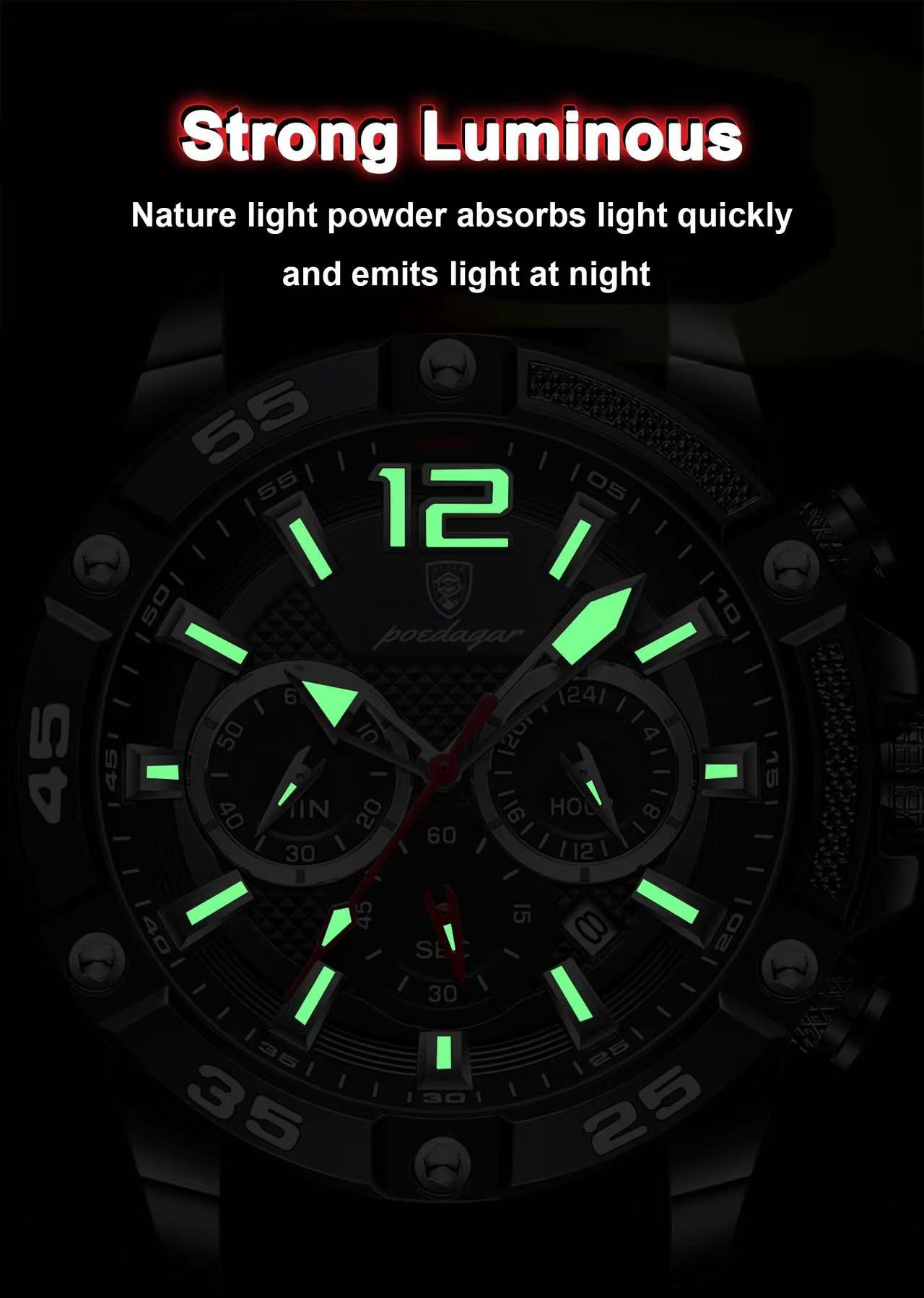 POEDAGAR 912 Men Watch Sport Chronograph Waterproof Luminous Date Luxury Man Wristwatch Reloj Quartz Silicone Watches for Men