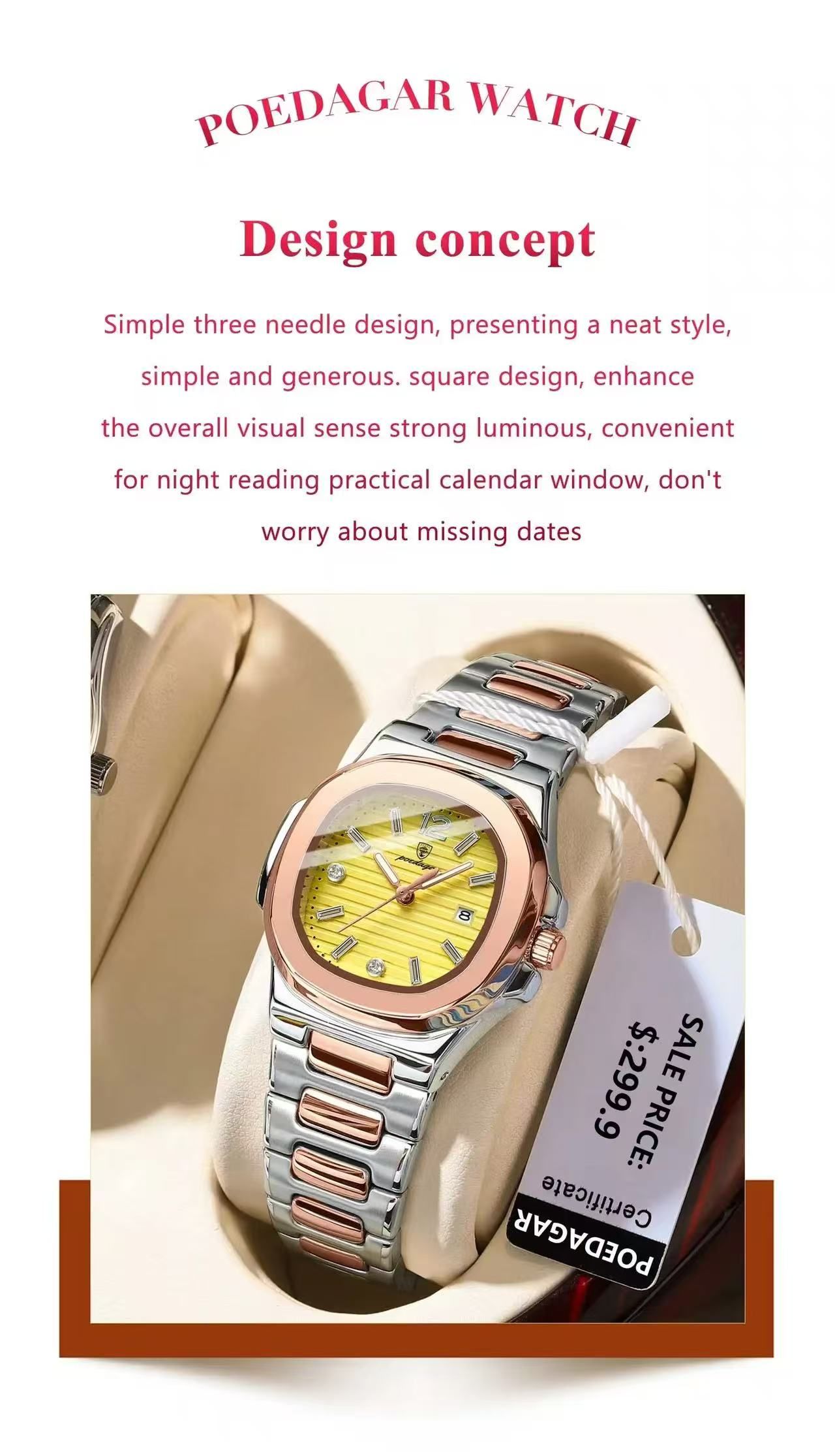 POEDAGAR 708 Watch Sports Quartz Ladies Watch for Women Ladies Quartz Watch Luminous Waterproof Stainless Steel Customization
