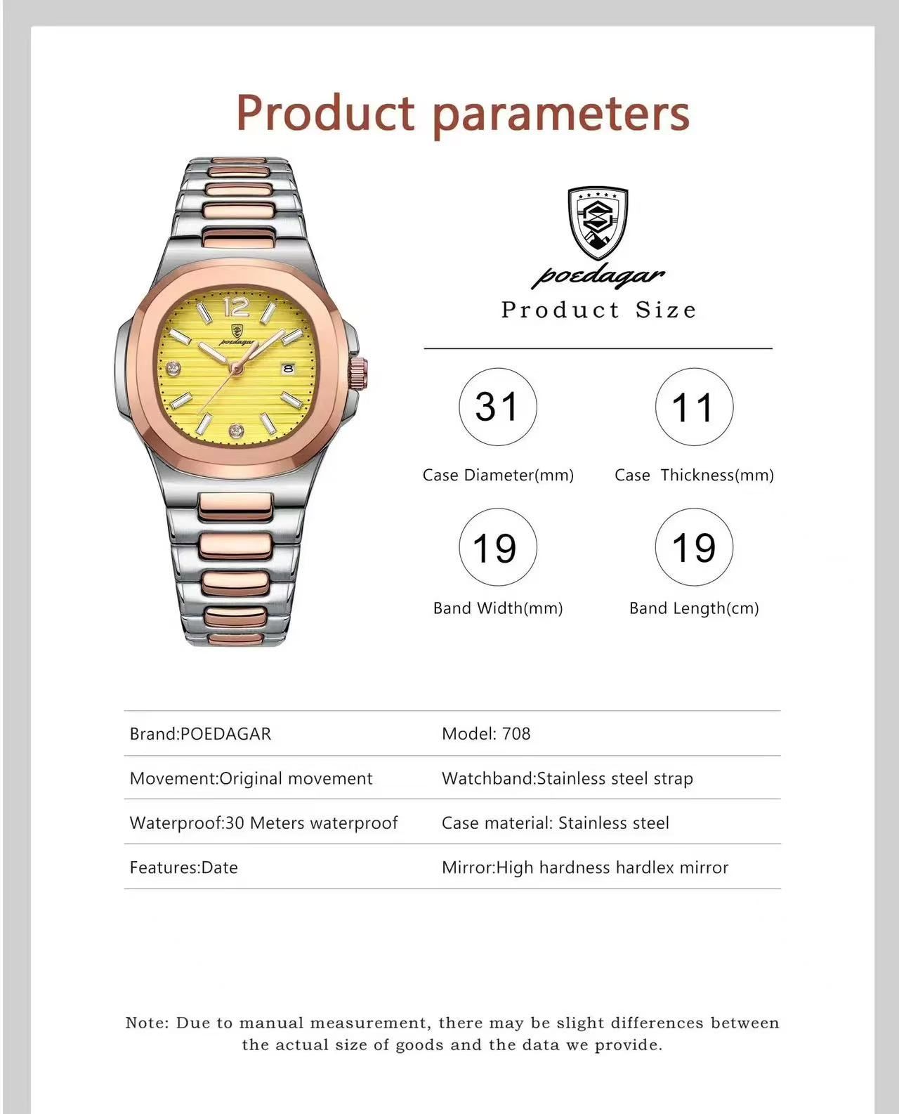 POEDAGAR 708 Watch Sports Quartz Ladies Watch for Women Ladies Quartz Watch Luminous Waterproof Stainless Steel Customization