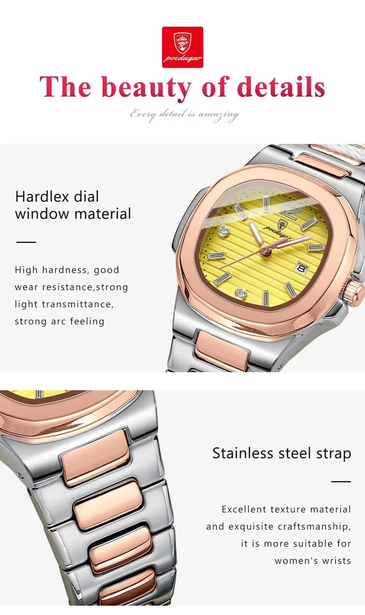 POEDAGAR 708 Watch Sports Quartz Ladies Watch for Women Ladies Quartz Watch Luminous Waterproof Stainless Steel Customization