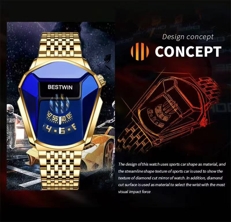 2 PCS Quartz Movement Electronic Drive Avant-Garde Men's Watch 30m Waterproof Depth Stylish Large Dial Racing Watch Set