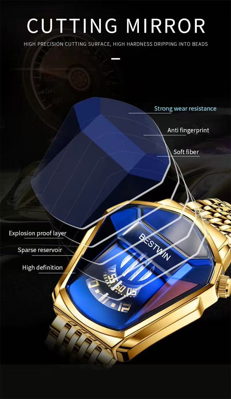 2 PCS Quartz Movement Electronic Drive Avant-Garde Men's Watch 30m Waterproof Depth Stylish Large Dial Racing Watch Set