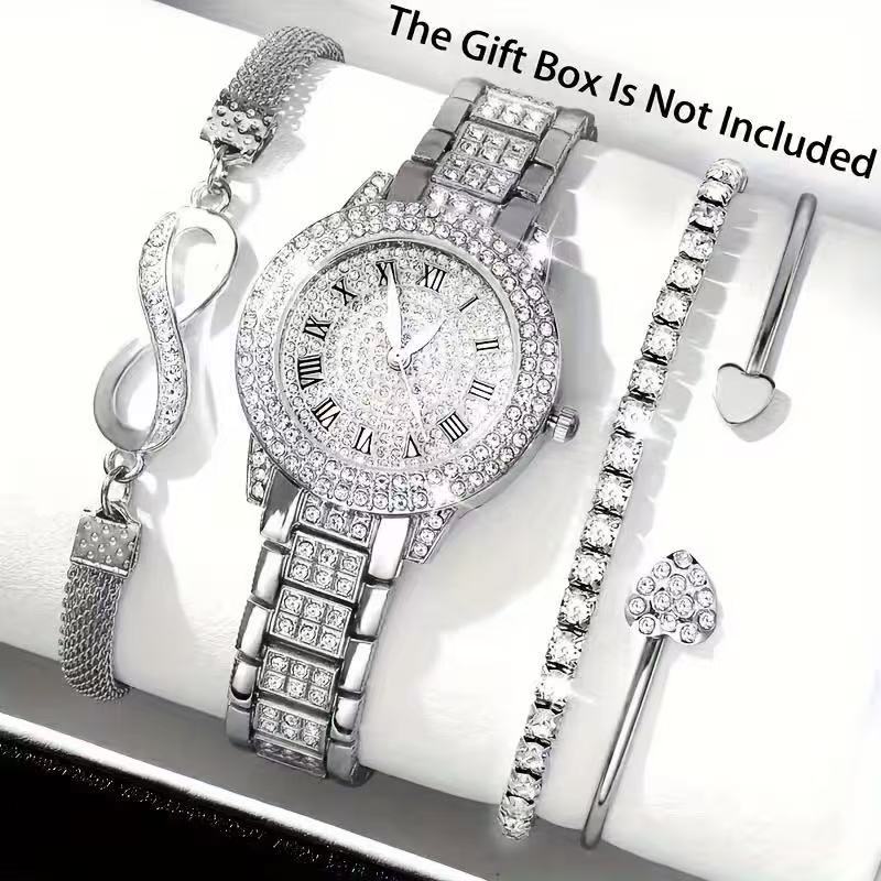 Best Selling Luxury Women's Quartz Watch with Three Bracelets Diamond Elegant Zinc Alloy Material Perfect First Choice Gift