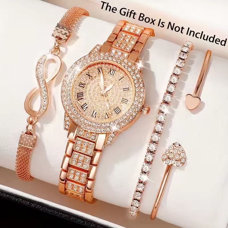 Best Selling Luxury Women's Quartz Watch with Three Bracelets Diamond Elegant Zinc Alloy Material Perfect First Choice Gift