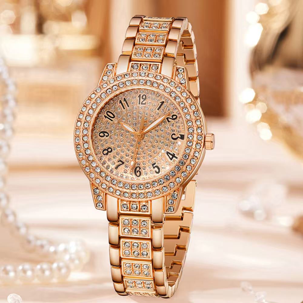 Best Selling Luxury Women's Quartz Watch with Three Bracelets Diamond Elegant Zinc Alloy Material Perfect First Choice Gift