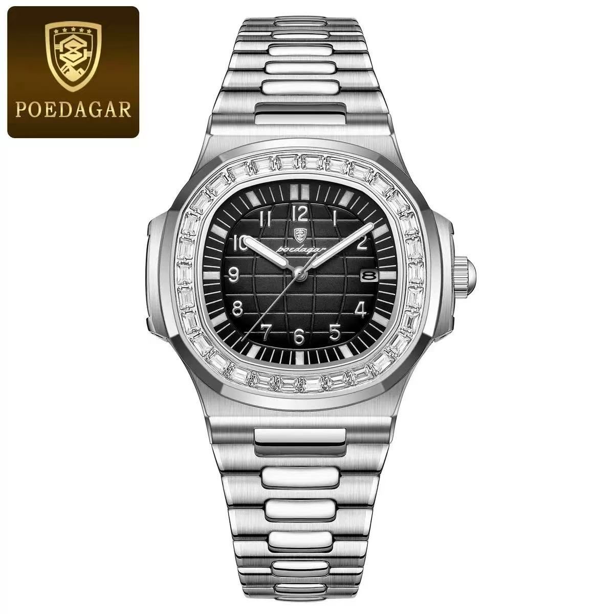 POEDAGAR 925 Hot New Trendy Classic Men Watch Stainless Steel Quartz Watches Waterproof Luminous Watch for Men Masculino Clock