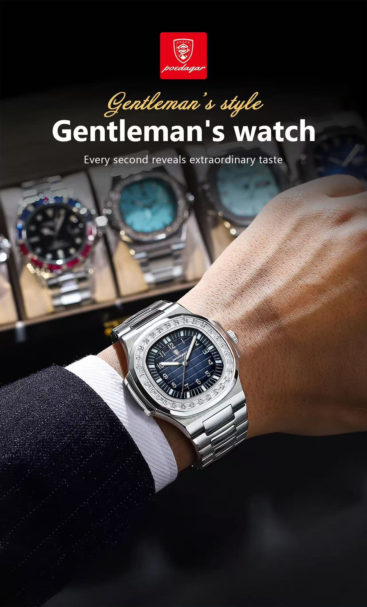 POEDAGAR 925 Hot New Trendy Classic Men Watch Stainless Steel Quartz Watches Waterproof Luminous Watch for Men Masculino Clock