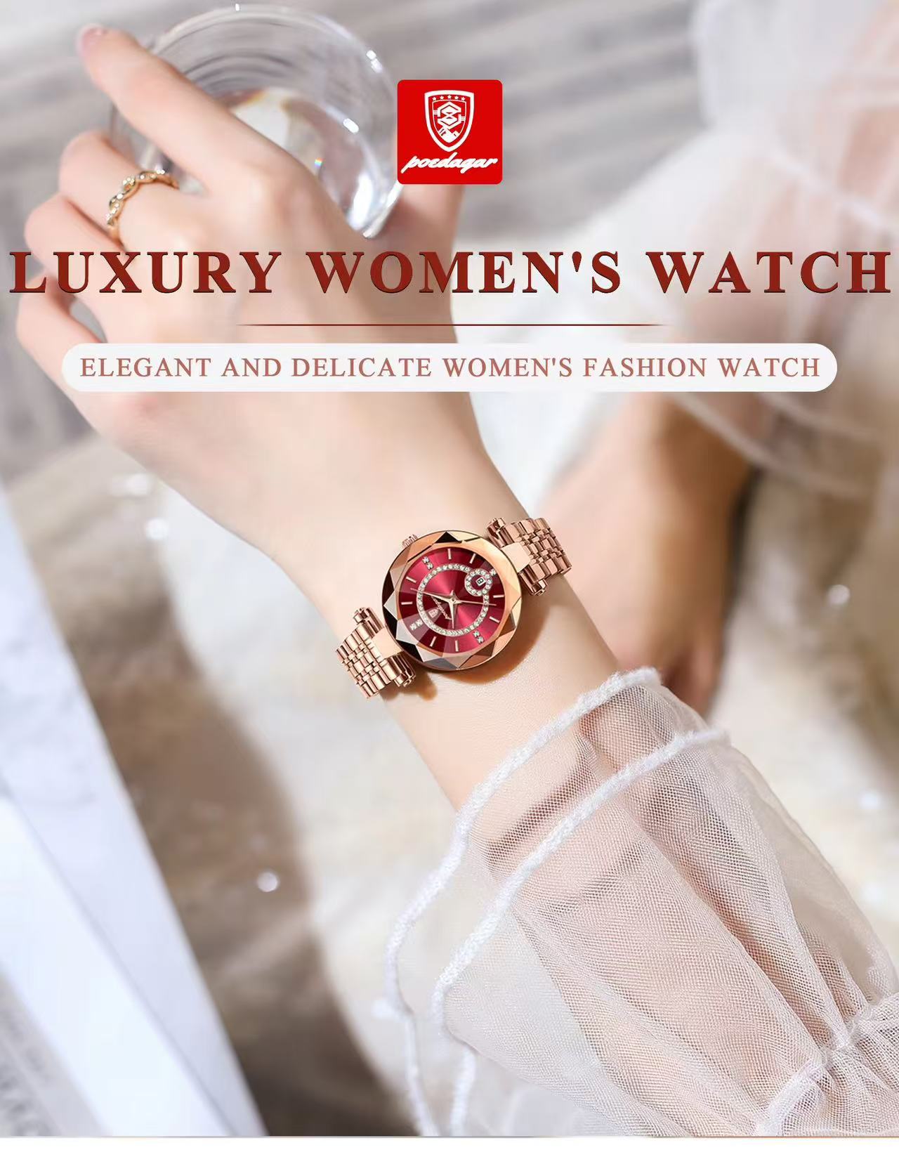POEDAGAR 726 Watch for Woman High Quality Diamond Ladies Quartz Watch Waterproof Date Stainless Steel Women Watches