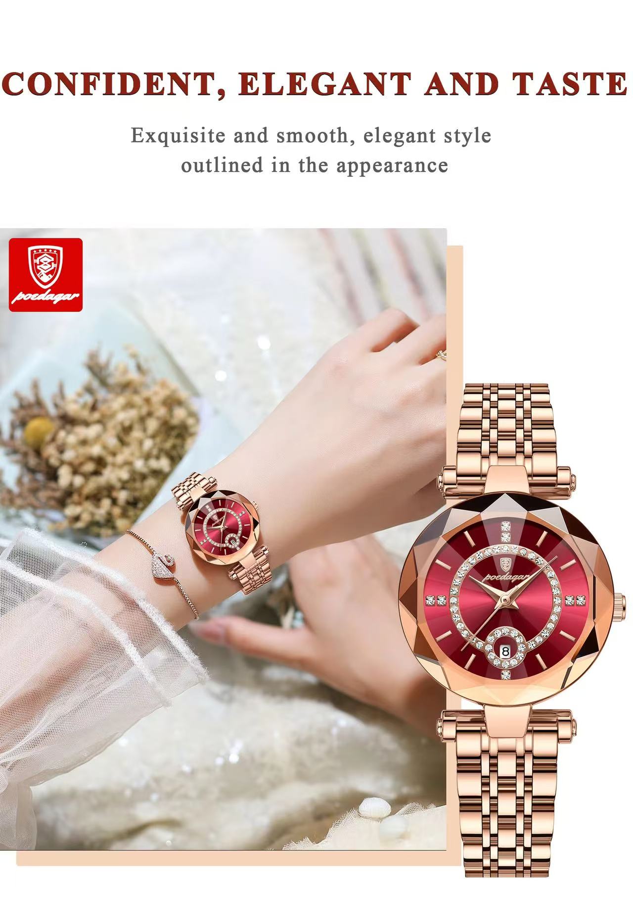 POEDAGAR 726 Watch for Woman High Quality Diamond Ladies Quartz Watch Waterproof Date Stainless Steel Women Watches