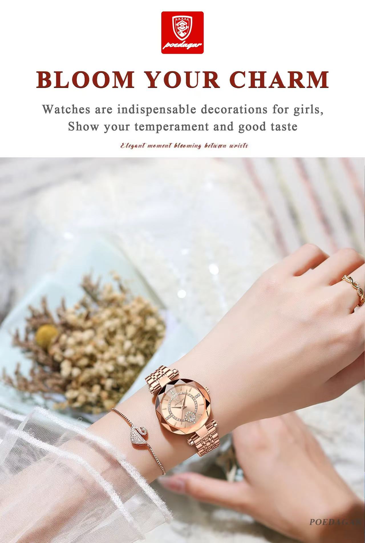 POEDAGAR 726 Watch for Woman High Quality Diamond Ladies Quartz Watch Waterproof Date Stainless Steel Women Watches