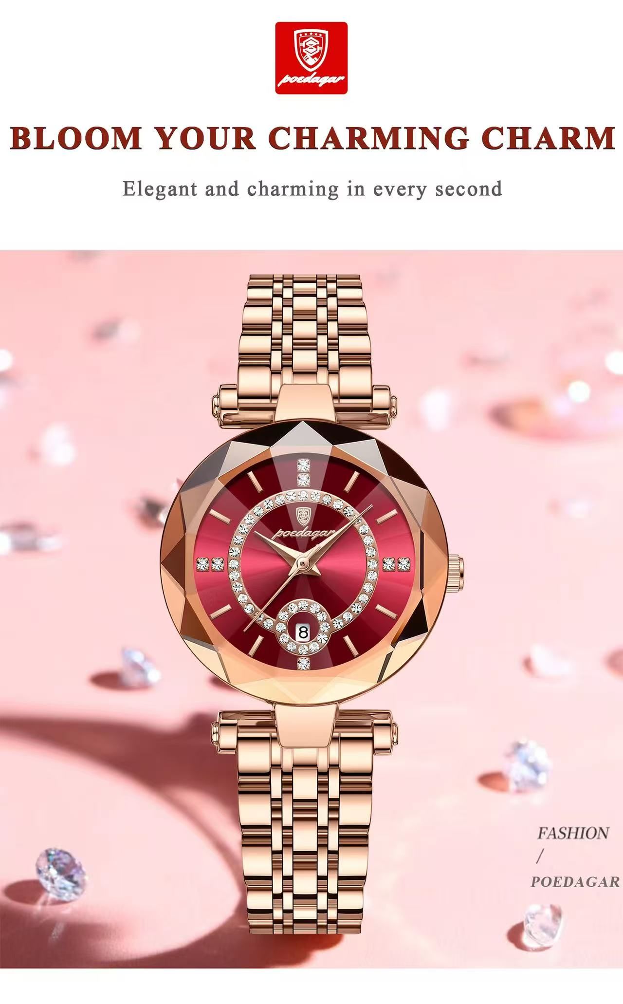 POEDAGAR 726 Watch for Woman High Quality Diamond Ladies Quartz Watch Waterproof Date Stainless Steel Women Watches