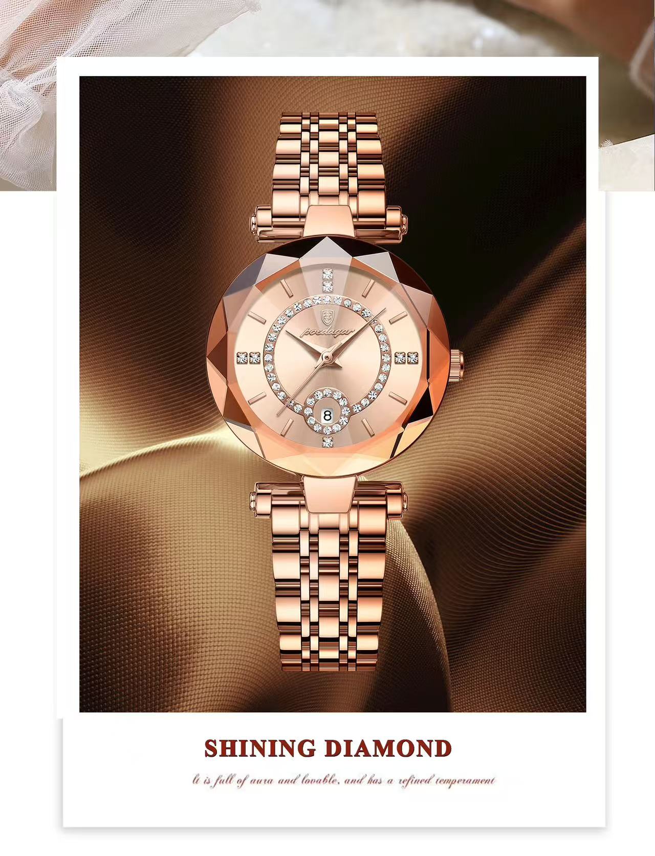 POEDAGAR 726 Watch for Woman High Quality Diamond Ladies Quartz Watch Waterproof Date Stainless Steel Women Watches