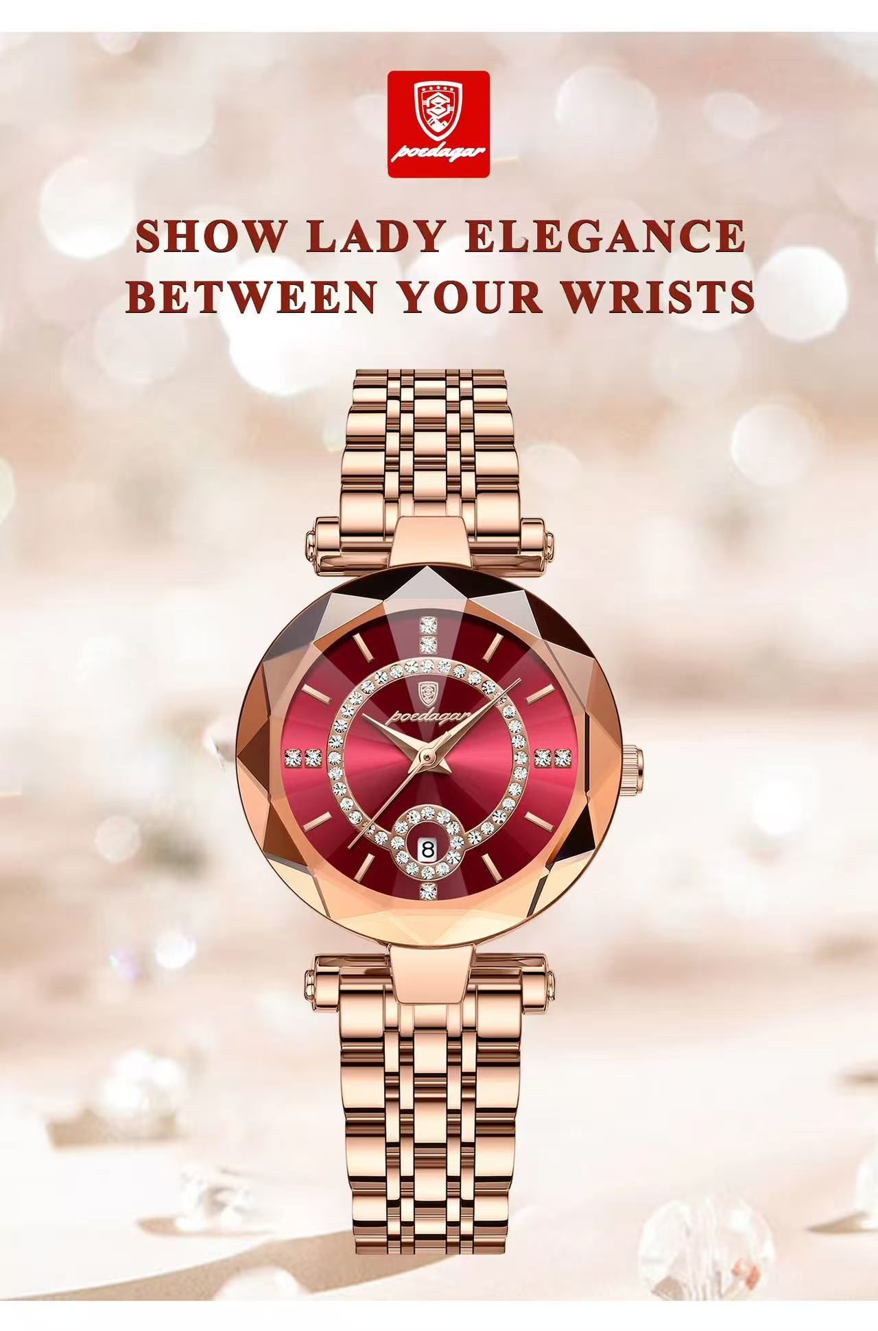 POEDAGAR 726 Watch for Woman High Quality Diamond Ladies Quartz Watch Waterproof Date Stainless Steel Women Watches
