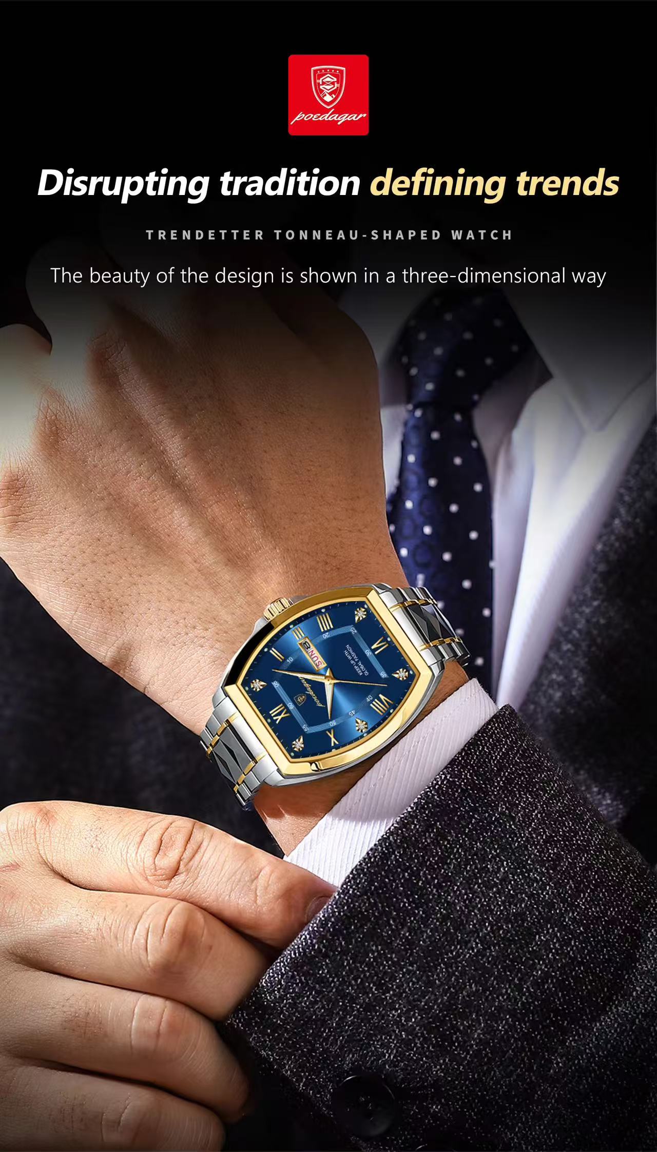 Poedagar 958 New Fashion Luxury Men Wristwatch Waterproof Luminous Quartz Watches Stainless Steel Watch