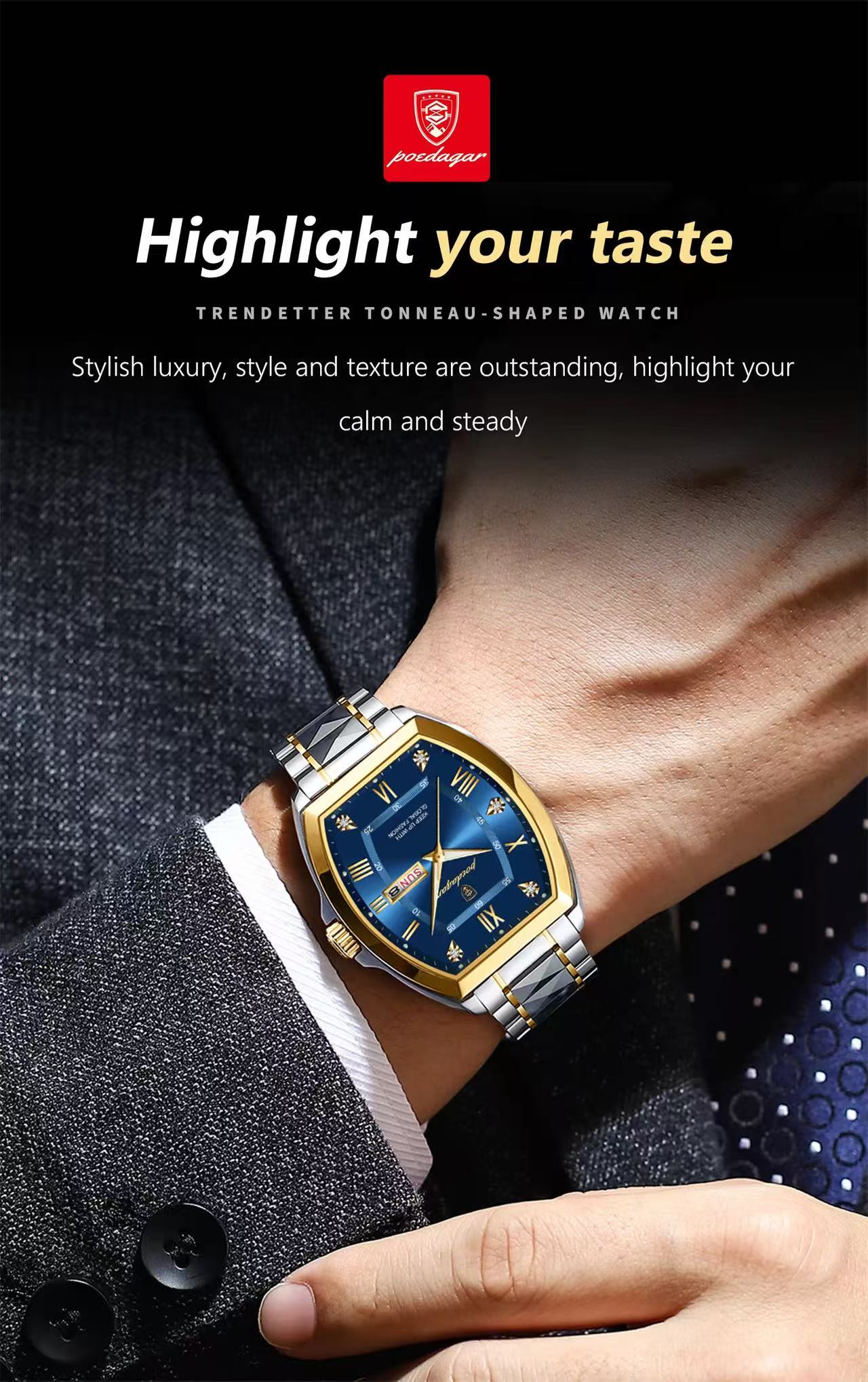 Poedagar 958 New Fashion Luxury Men Wristwatch Waterproof Luminous Quartz Watches Stainless Steel Watch