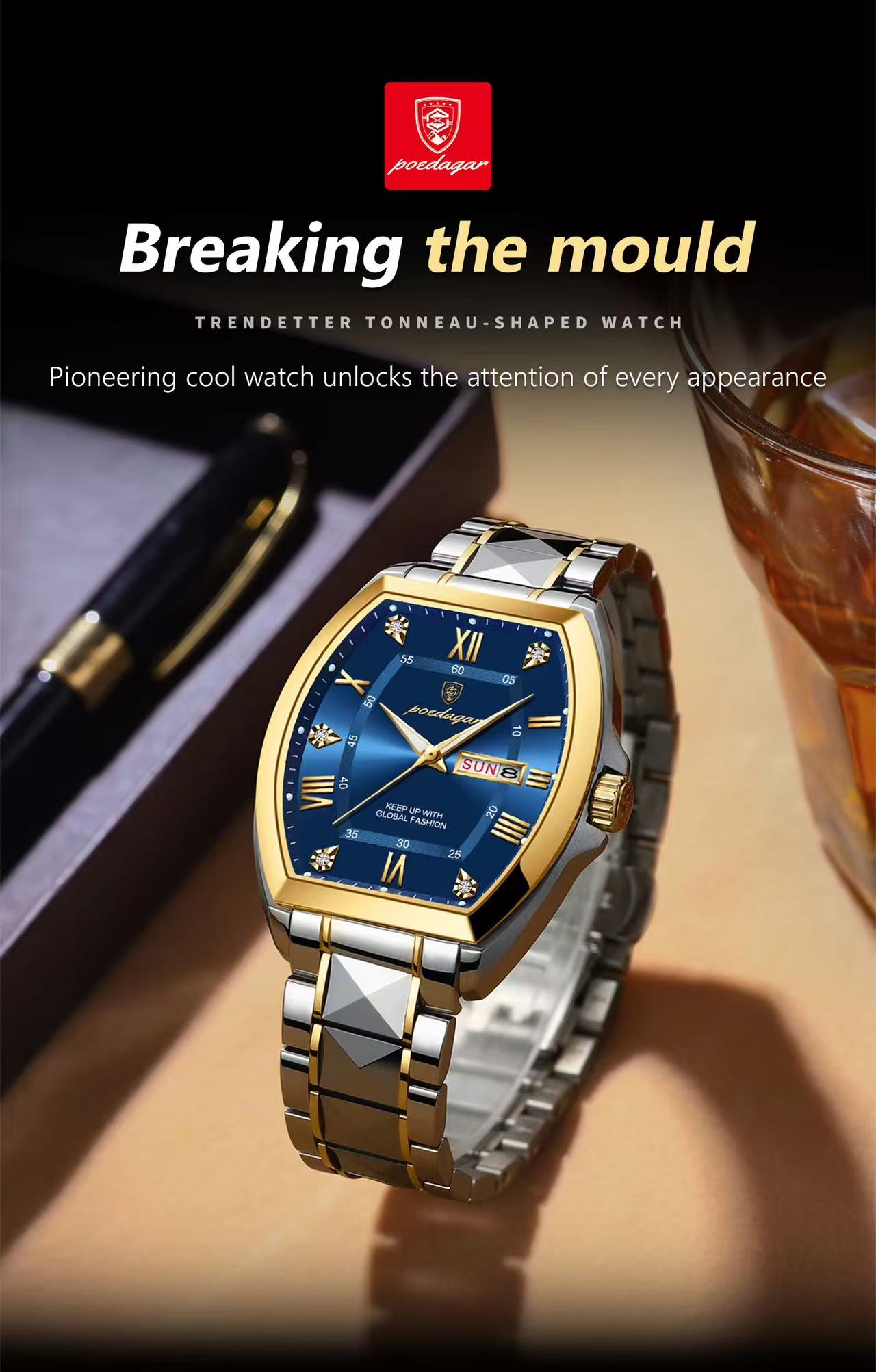 Poedagar 958 New Fashion Luxury Men Wristwatch Waterproof Luminous Quartz Watches Stainless Steel Watch