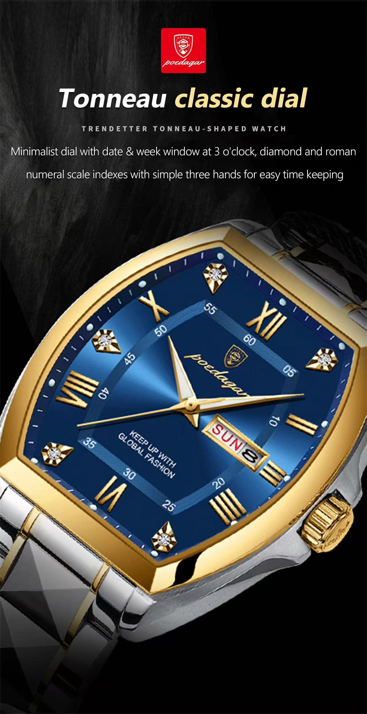 Poedagar 958 New Fashion Luxury Men Wristwatch Waterproof Luminous Quartz Watches Stainless Steel Watch