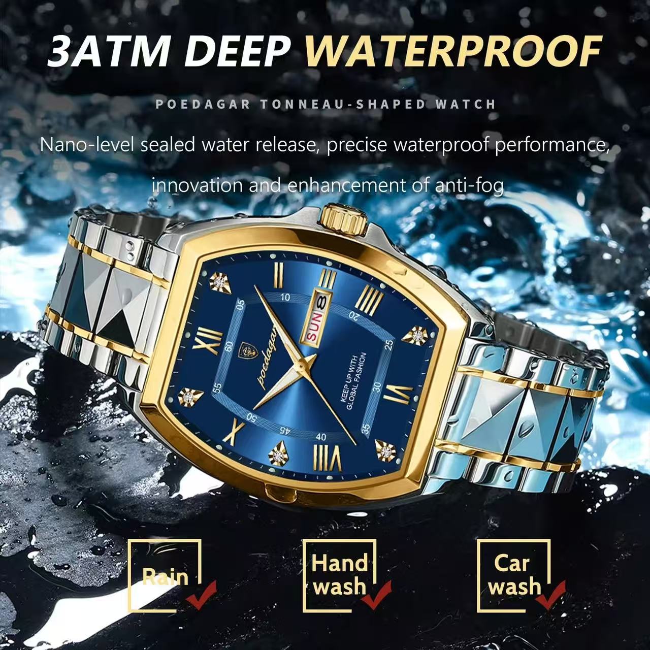 Poedagar 958 New Fashion Luxury Men Wristwatch Waterproof Luminous Quartz Watches Stainless Steel Watch