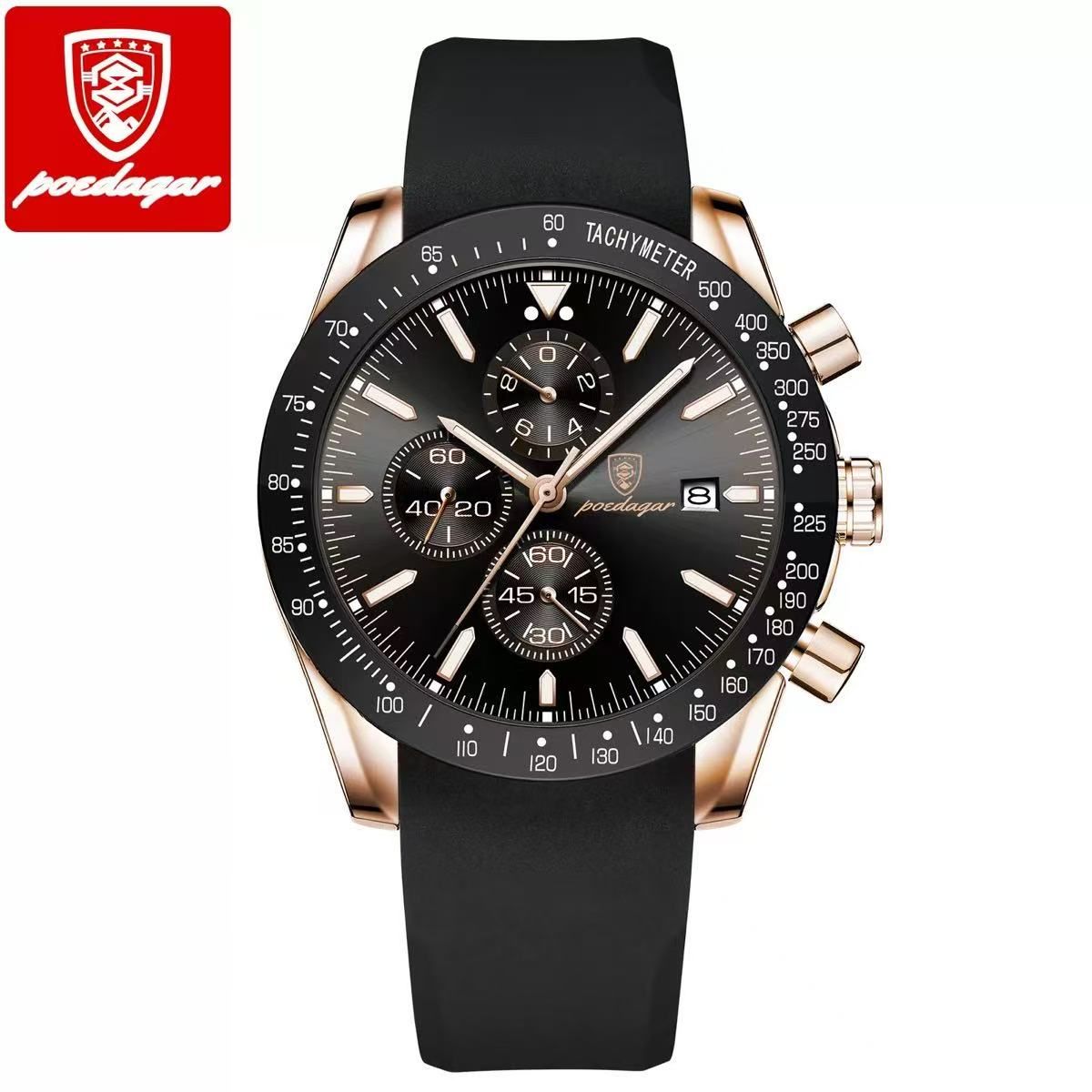 POEDAGAR P988 988 Luxury Chronograph Quartz Watch Low Price Luminous Hands Date Week Sport Wrist Watches for Men Montre Relojes