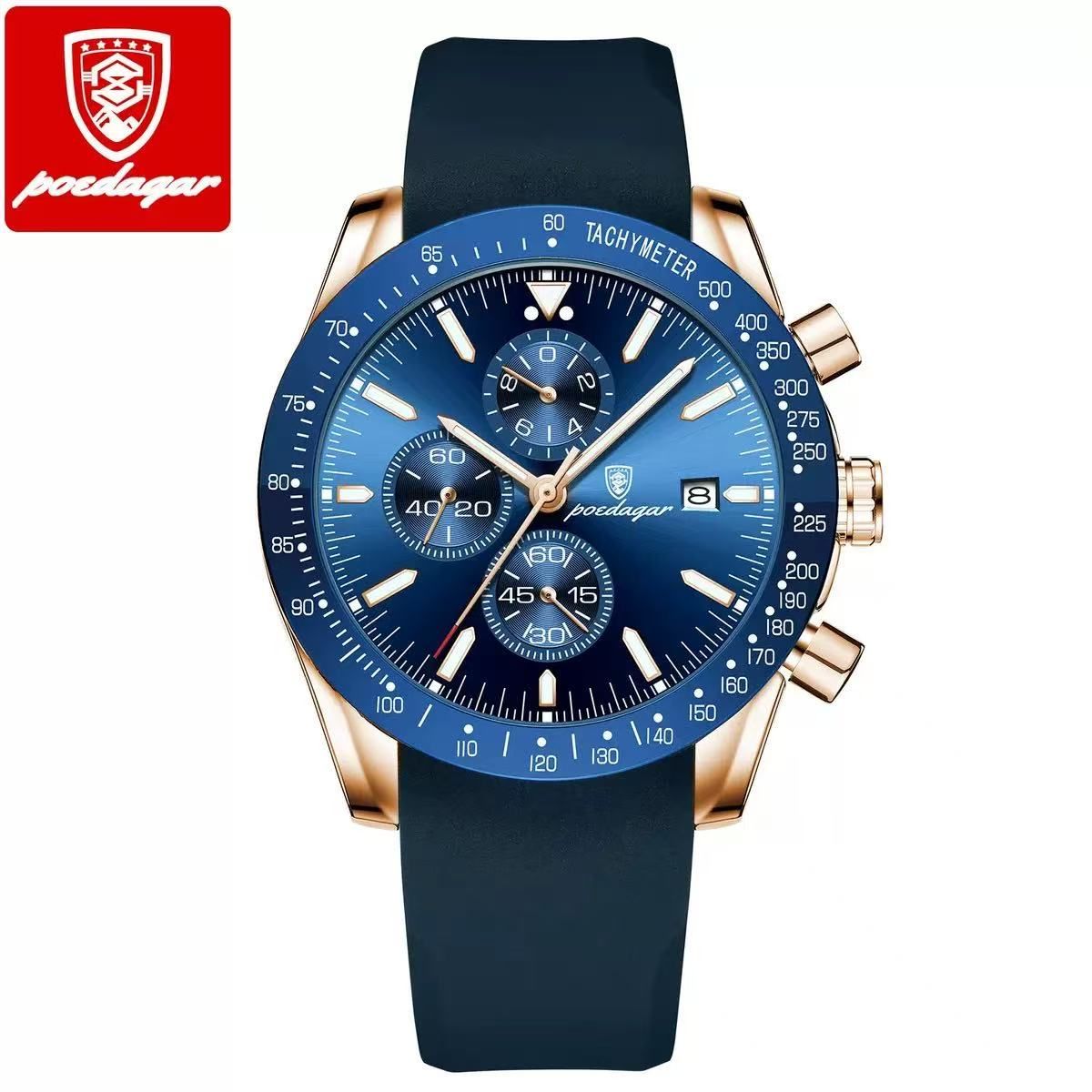 POEDAGAR P988 988 Luxury Chronograph Quartz Watch Low Price Luminous Hands Date Week Sport Wrist Watches for Men Montre Relojes