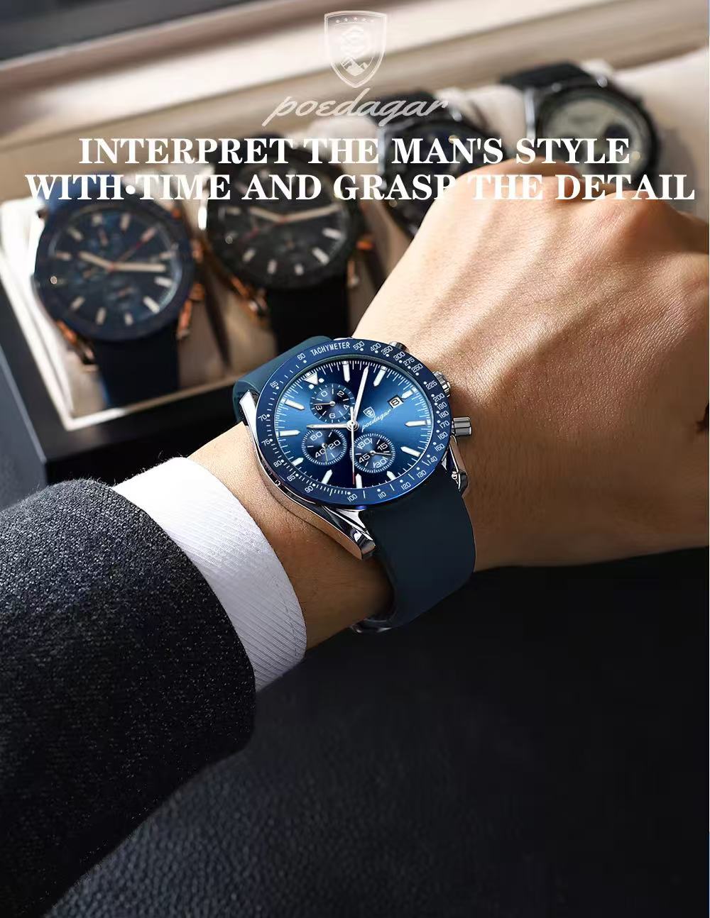 POEDAGAR P988 988 Luxury Chronograph Quartz Watch Low Price Luminous Hands Date Week Sport Wrist Watches for Men Montre Relojes