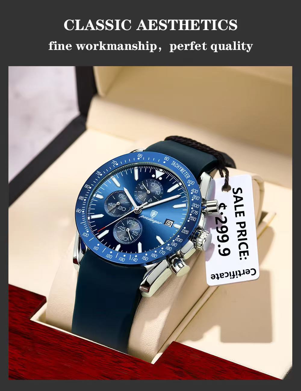 POEDAGAR P988 988 Luxury Chronograph Quartz Watch Low Price Luminous Hands Date Week Sport Wrist Watches for Men Montre Relojes