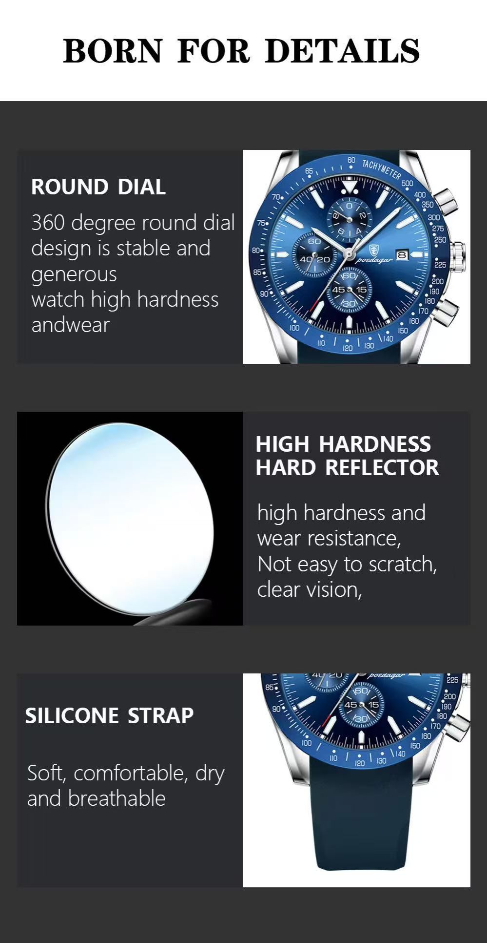 POEDAGAR P988 988 Luxury Chronograph Quartz Watch Low Price Luminous Hands Date Week Sport Wrist Watches for Men Montre Relojes