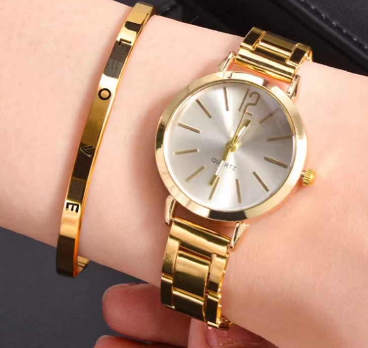 2pcs Set Women Quartz Watch With Bracelet Fashion Ladies Watches With Bracelet Set
