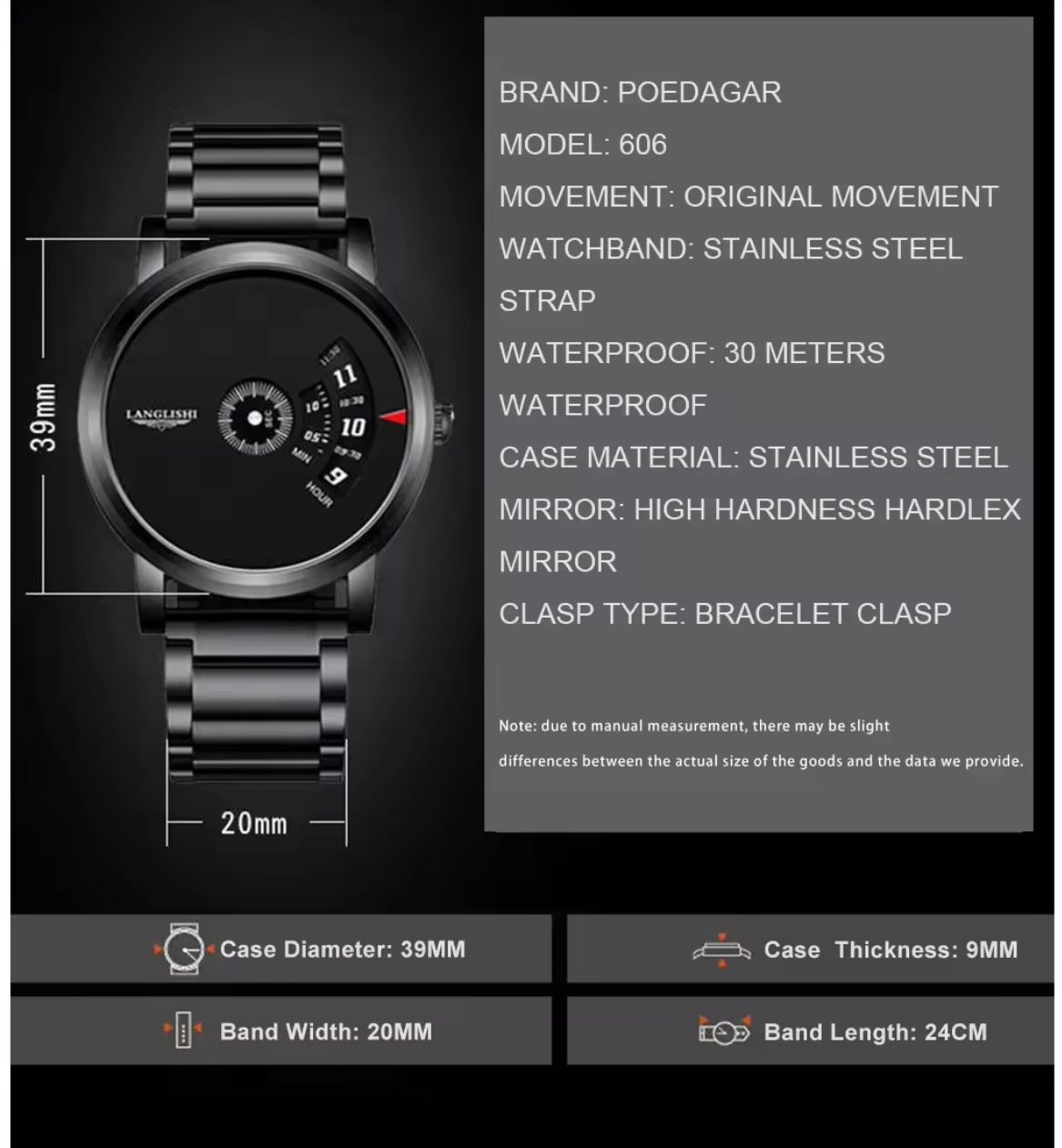 Langlish / LLS  606 Waterproof Men's Watch For Male Students Korean Version Trendy Versatile Steel Couple Automatic Non-Mechanical Watch