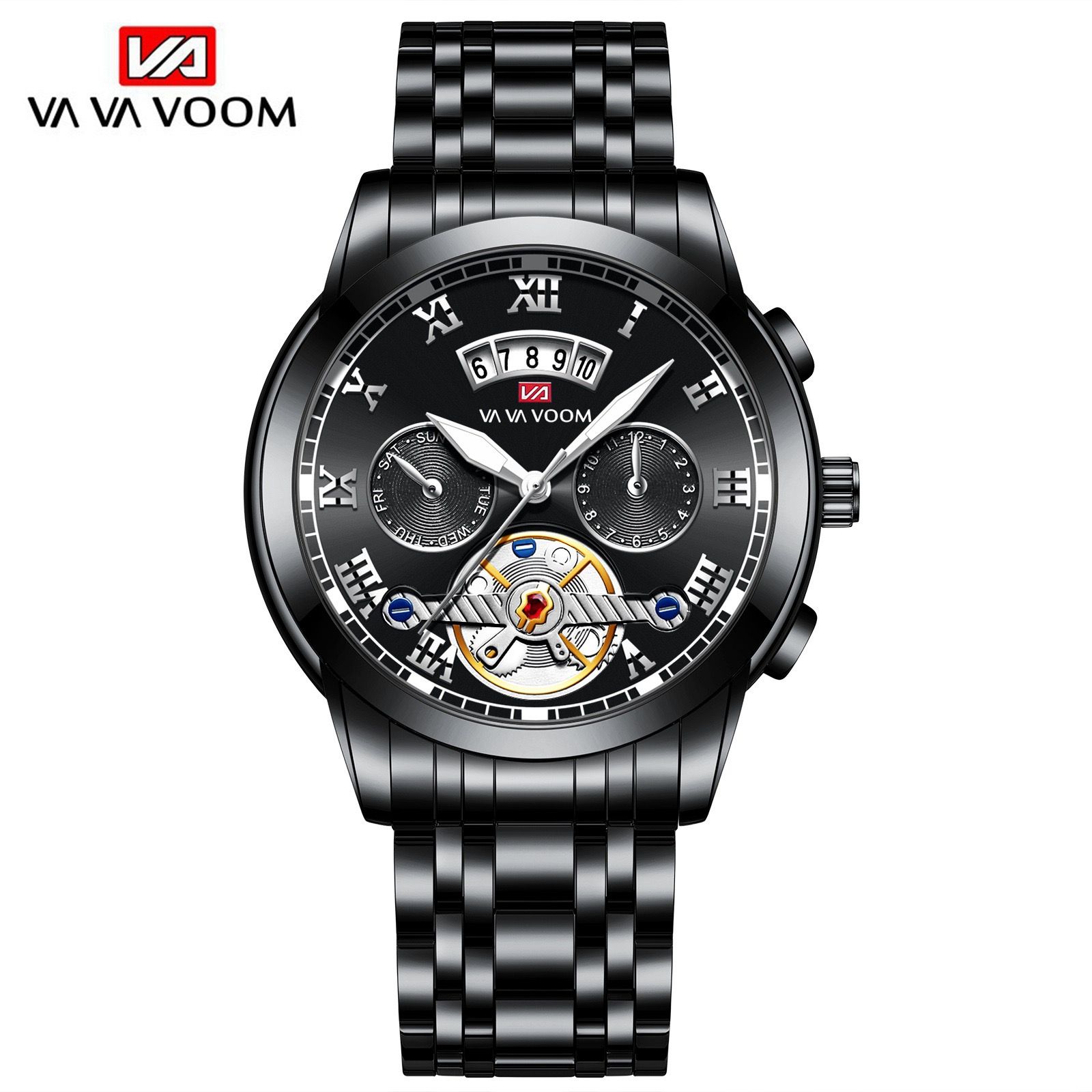 Hannah Martin New Stainless Steel Tourbillon Multifunctional Watch For Men Fashion Luminous Waterproof Watch Men's Steel Wristwatch