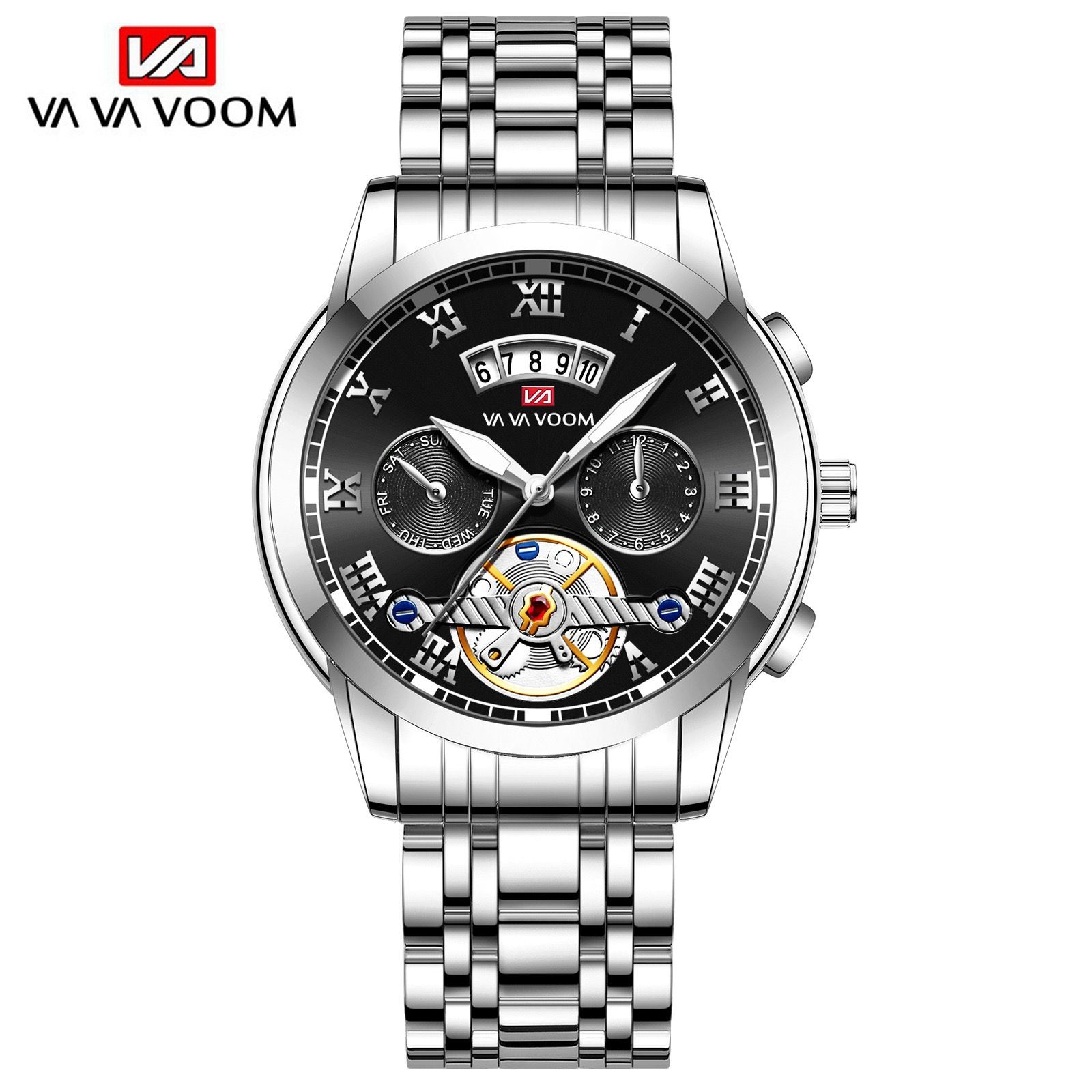 Hannah Martin New Stainless Steel Tourbillon Multifunctional Watch For Men Fashion Luminous Waterproof Watch Men's Steel Wristwatch