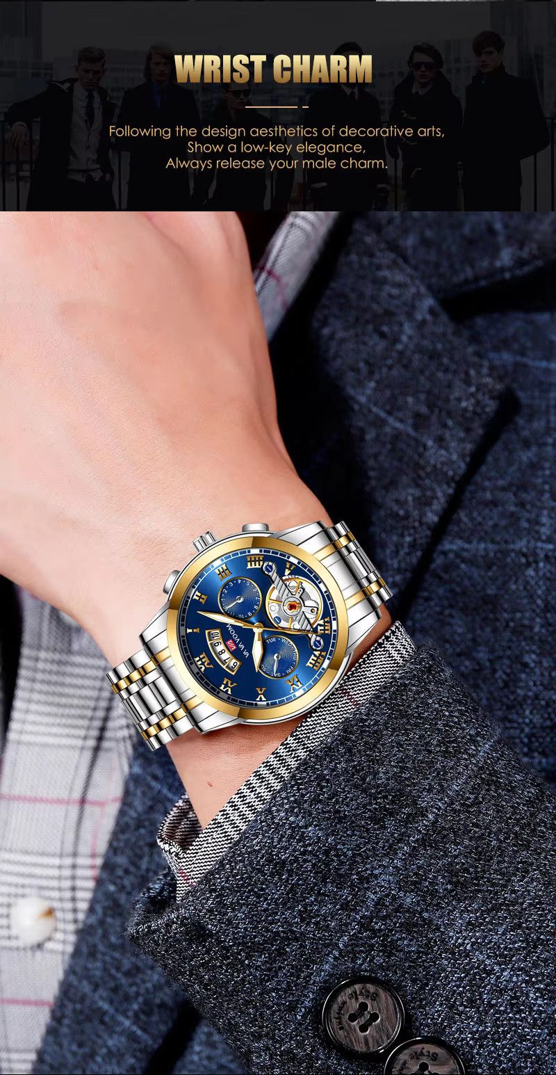 Hannah Martin New Stainless Steel Tourbillon Multifunctional Watch For Men Fashion Luminous Waterproof Watch Men's Steel Wristwatch