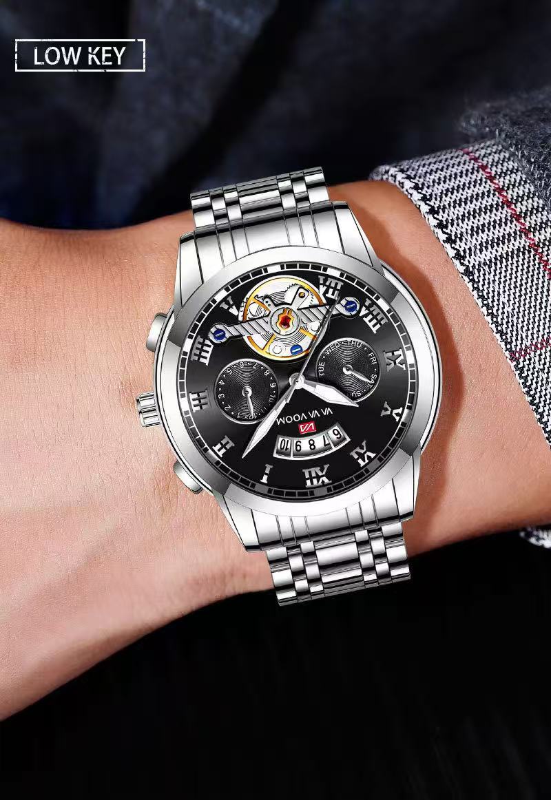 Hannah Martin New Stainless Steel Tourbillon Multifunctional Watch For Men Fashion Luminous Waterproof Watch Men's Steel Wristwatch