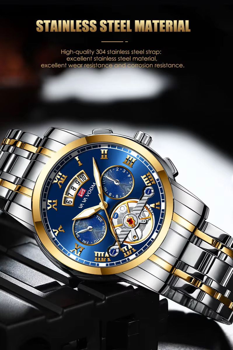 Hannah Martin New Stainless Steel Tourbillon Multifunctional Watch For Men Fashion Luminous Waterproof Watch Men's Steel Wristwatch