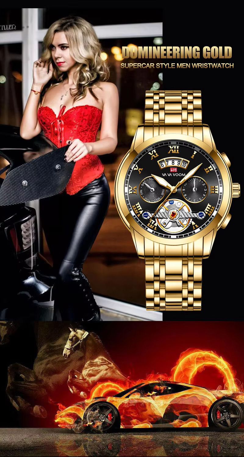 Hannah Martin New Stainless Steel Tourbillon Multifunctional Watch For Men Fashion Luminous Waterproof Watch Men's Steel Wristwatch