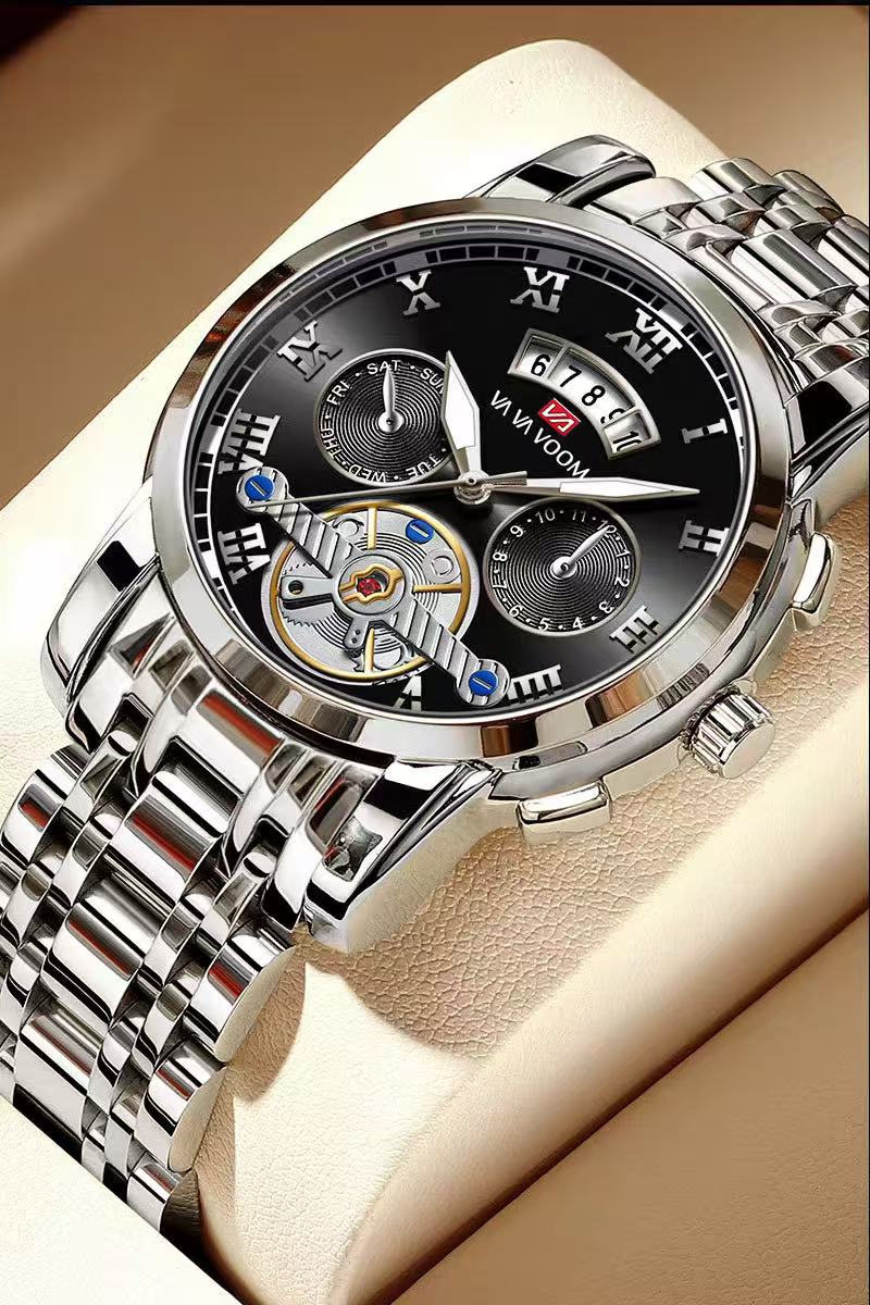 Hannah Martin New Stainless Steel Tourbillon Multifunctional Watch For Men Fashion Luminous Waterproof Watch Men's Steel Wristwatch