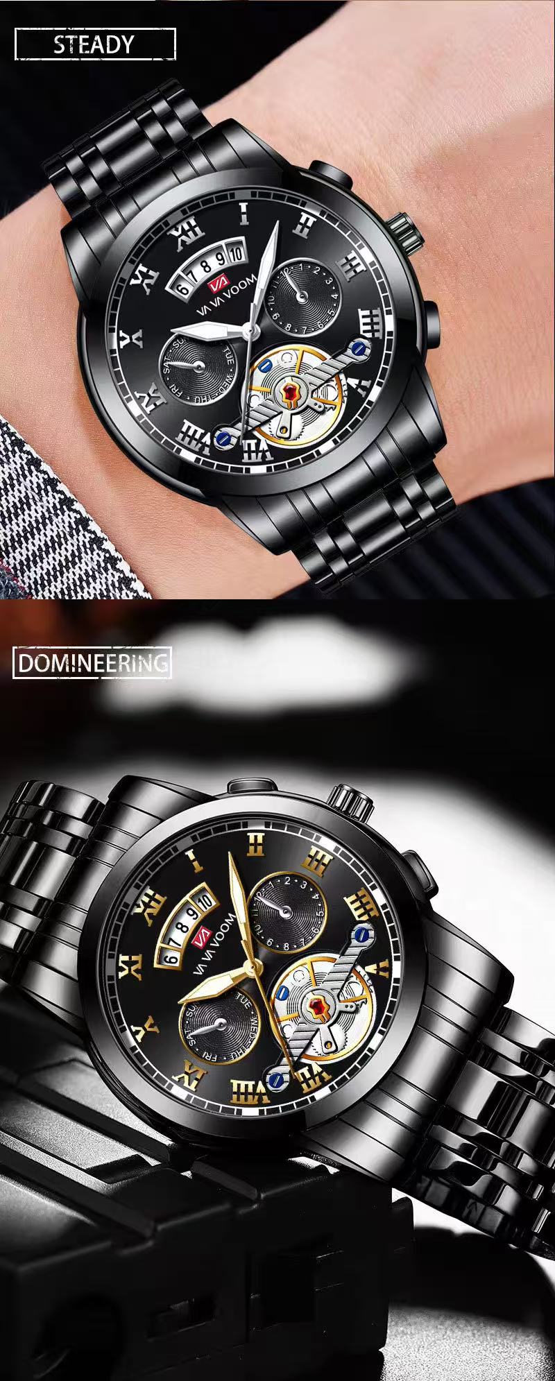Hannah Martin New Stainless Steel Tourbillon Multifunctional Watch For Men Fashion Luminous Waterproof Watch Men's Steel Wristwatch