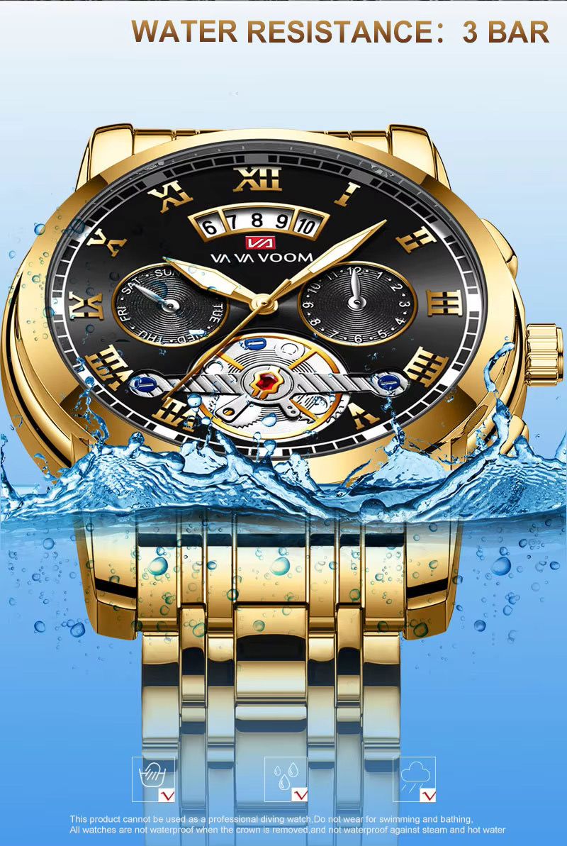 Hannah Martin New Stainless Steel Tourbillon Multifunctional Watch For Men Fashion Luminous Waterproof Watch Men's Steel Wristwatch