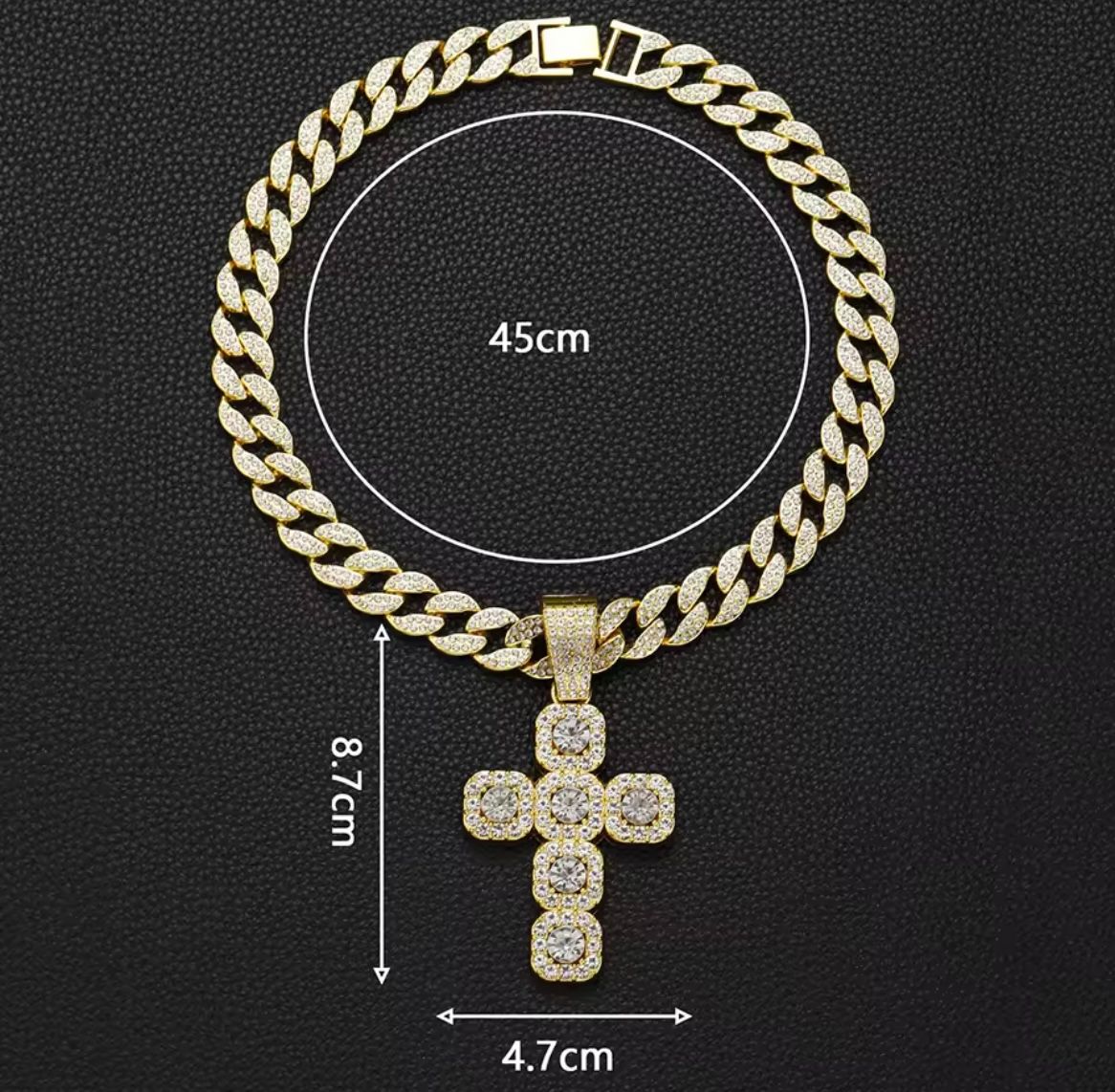 Alloy New Style Rock Sugar Diamond Cross Pendant Necklace Men Ins Style Versatile Niche High-End Sense Hip-Hop Cuban Chain