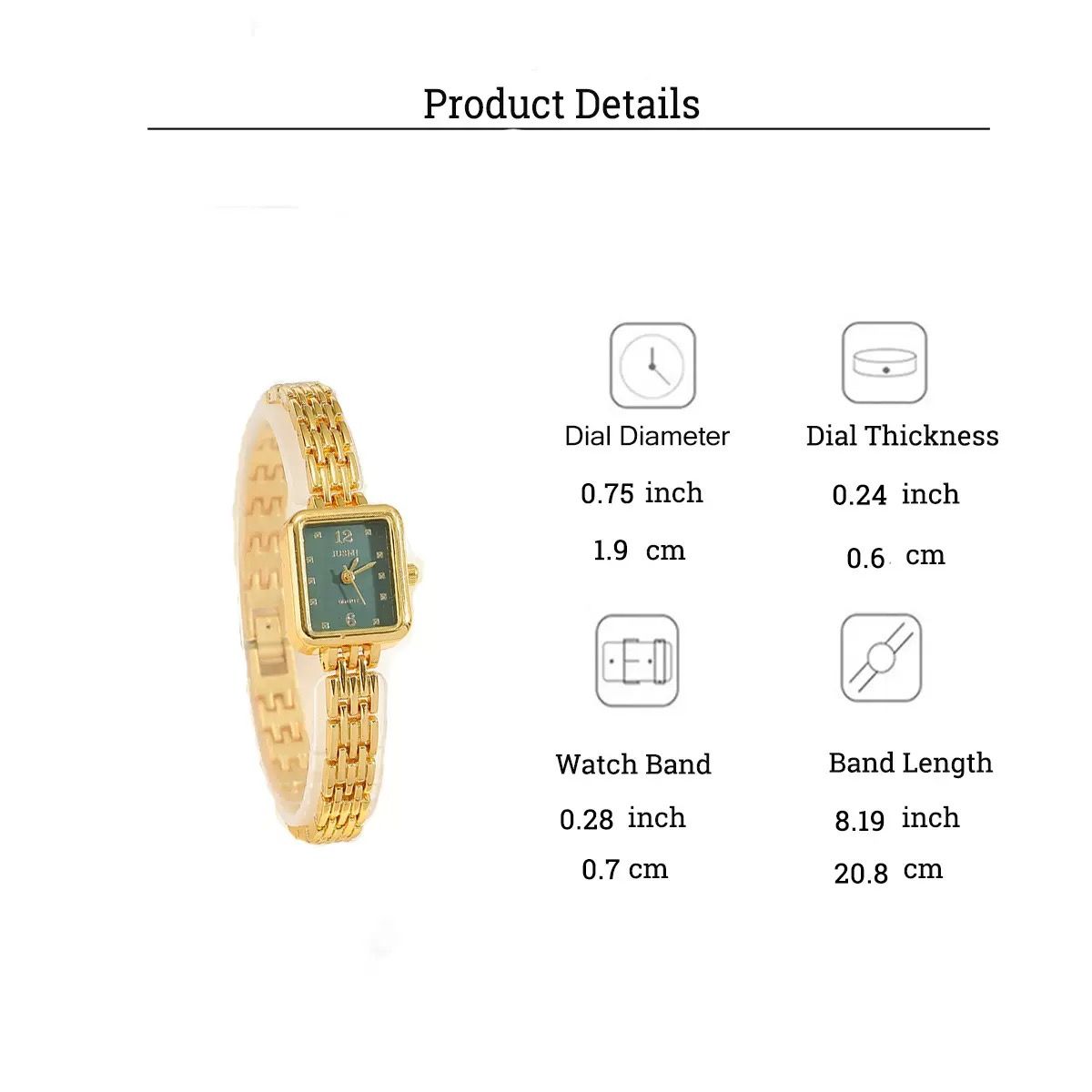 Vintage 2PCS Girl Watch Gift Set Minimalist Slim Gold Women Watch Set Square Quartz Green Ladies Watch Set